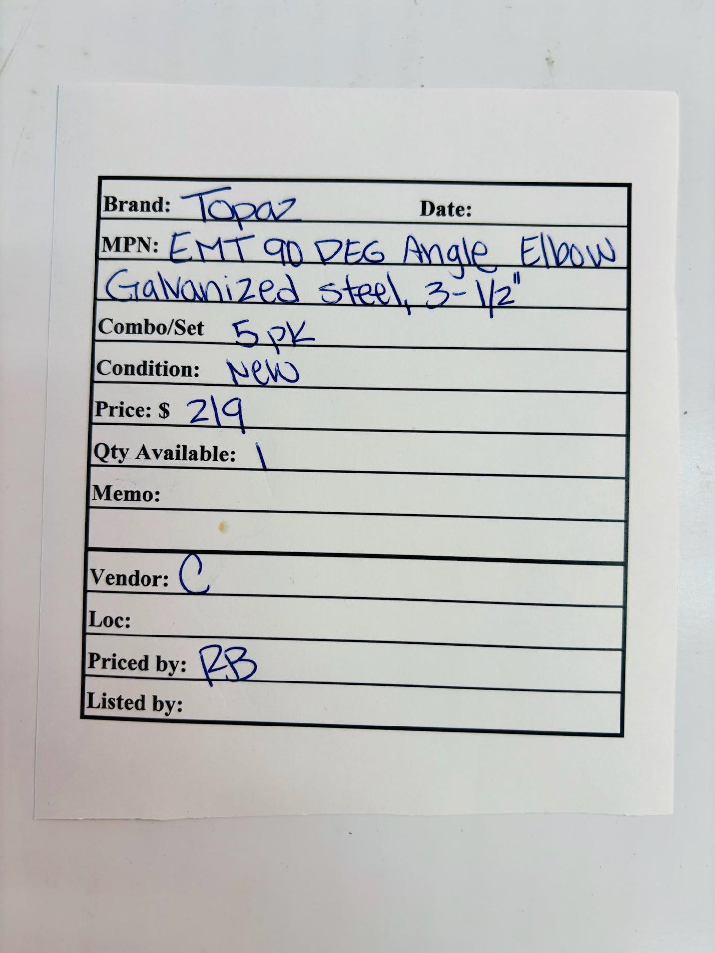 5 Pk Topaz 89 EMT 90 DEG Angle Elbow, Galvanized Steel, 3-1/2"