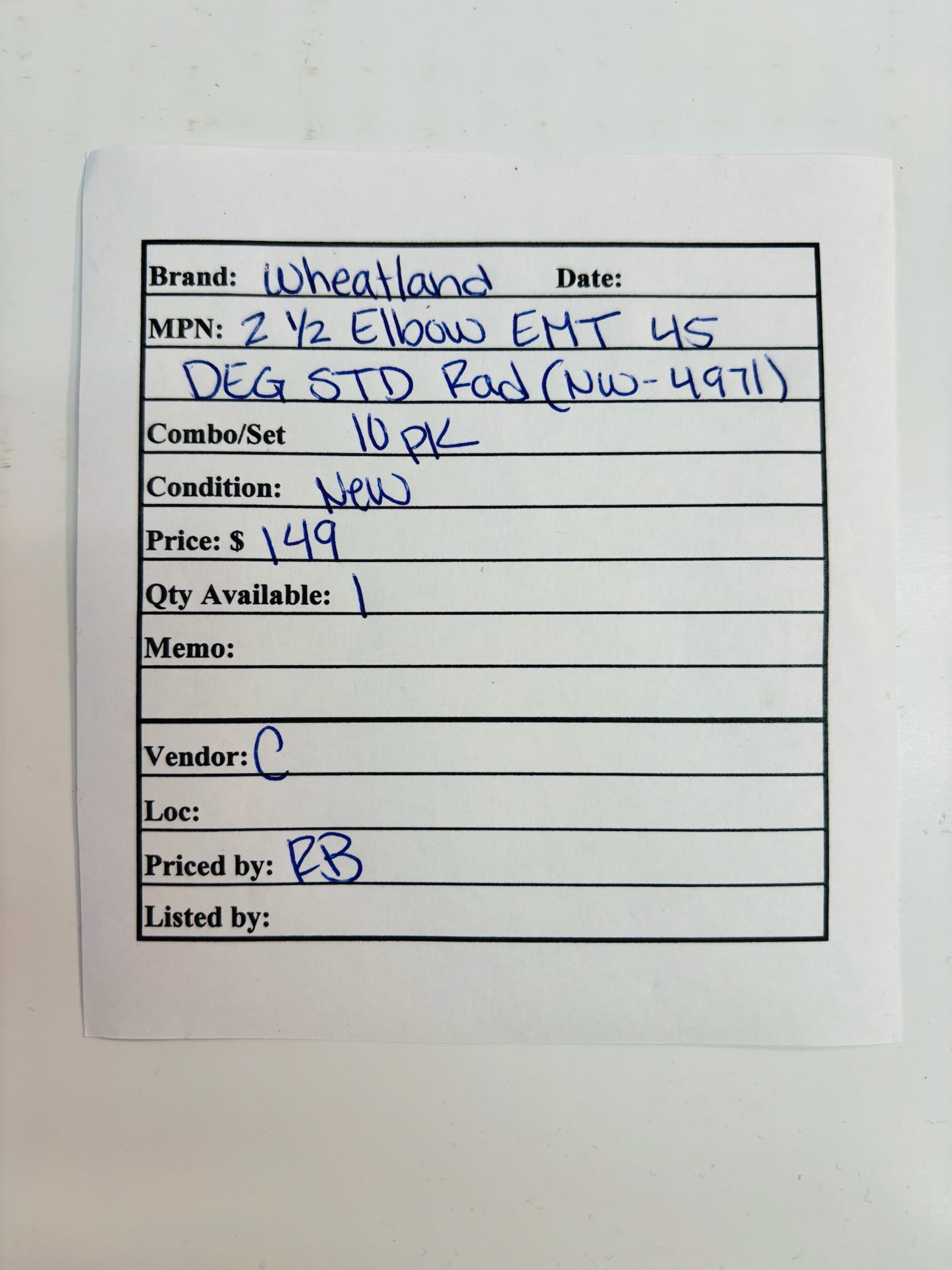 10 Pk Wheatland 2-1/2 Inch EMT Elbow 45 DEG Std Rad (NW-4971)