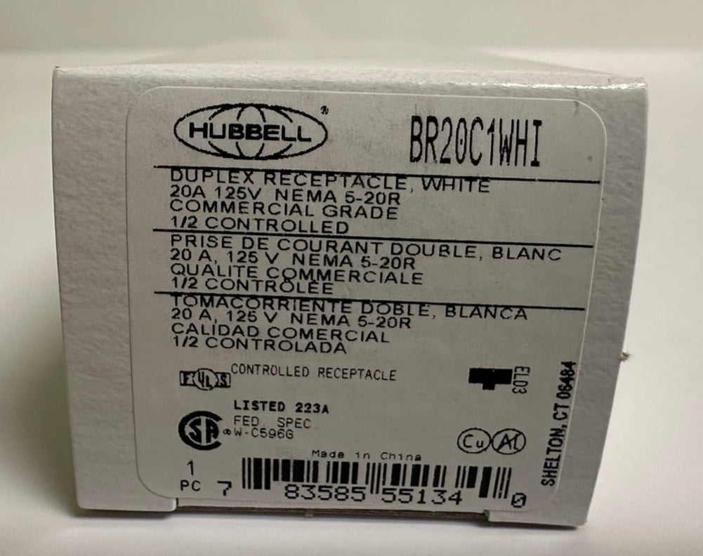 10 PK New Hubbell BR20C1WH1 20A 125V Duplex Receptacle, Half-Controlled, White