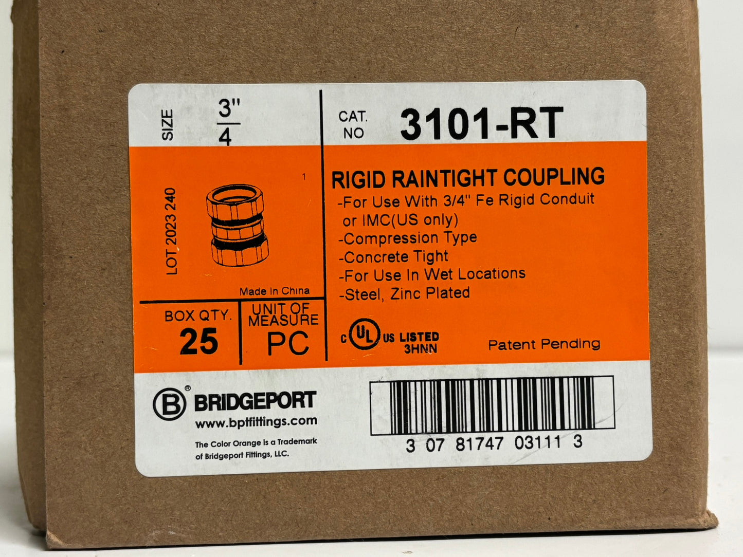14 PK Bridgeport 3101-RT 3/4" Raintight Compression Coupling, Steel