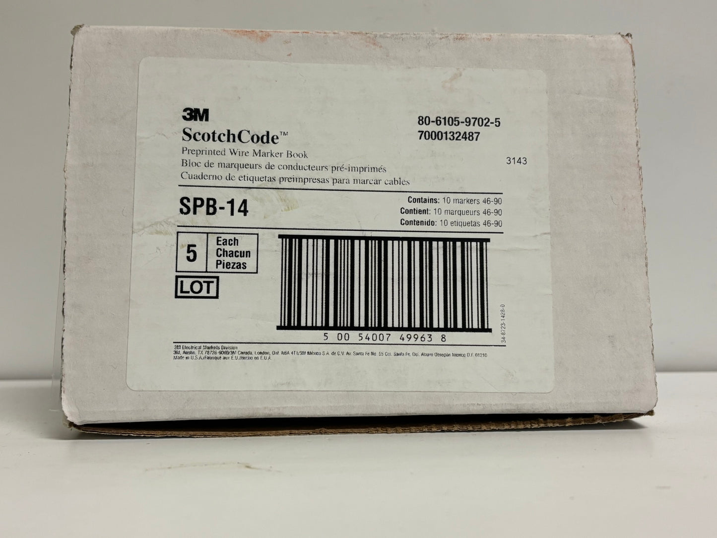 5 PK 3M ScotchCode SPB-14 Pre-Printed Wire Marker Book, Numbers 46–90