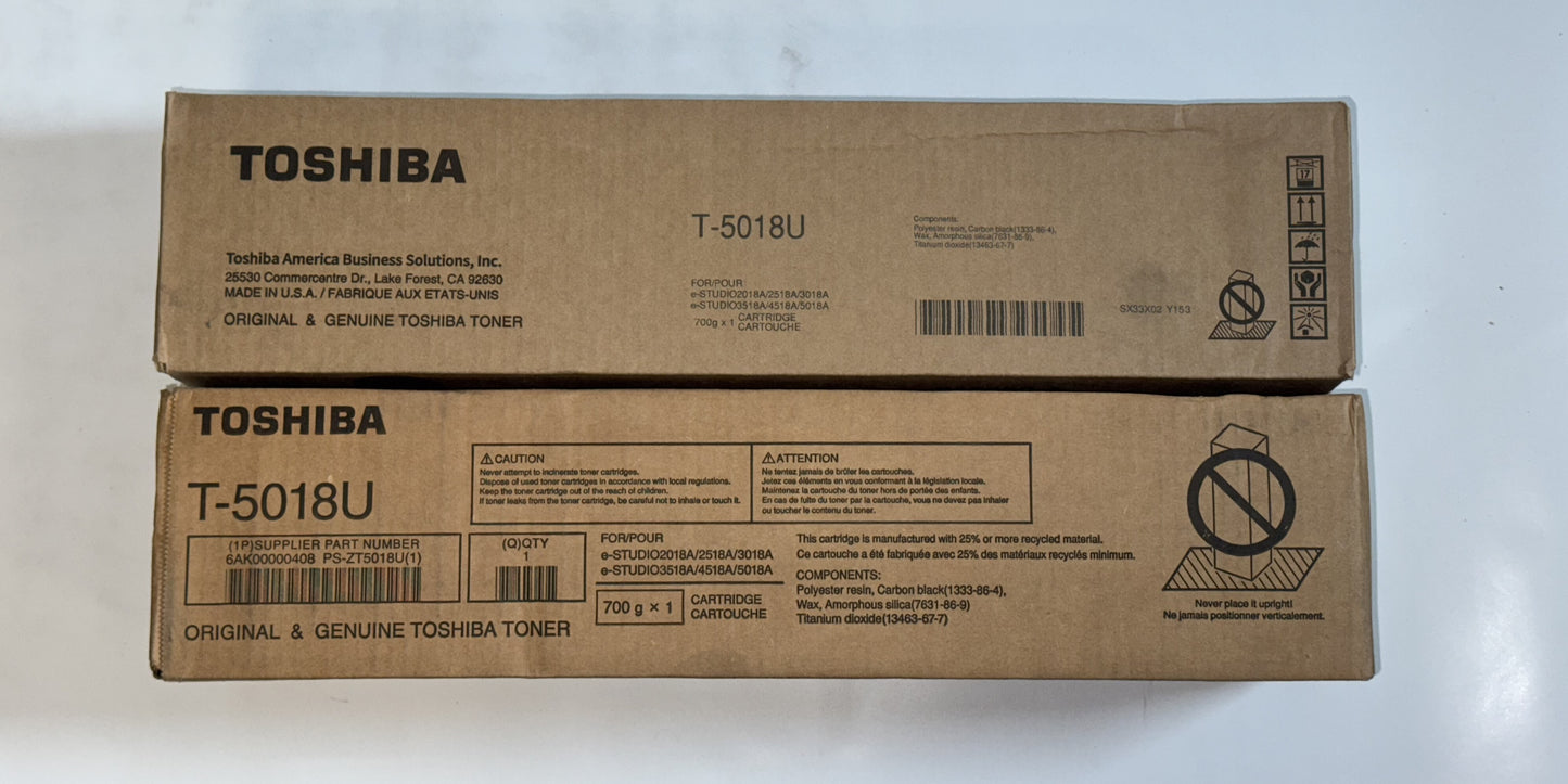 2 OEM Toshiba e-STUDIO 2018A,2518A,3018A,3518A,4518A,5018A Black Toners T-5018U