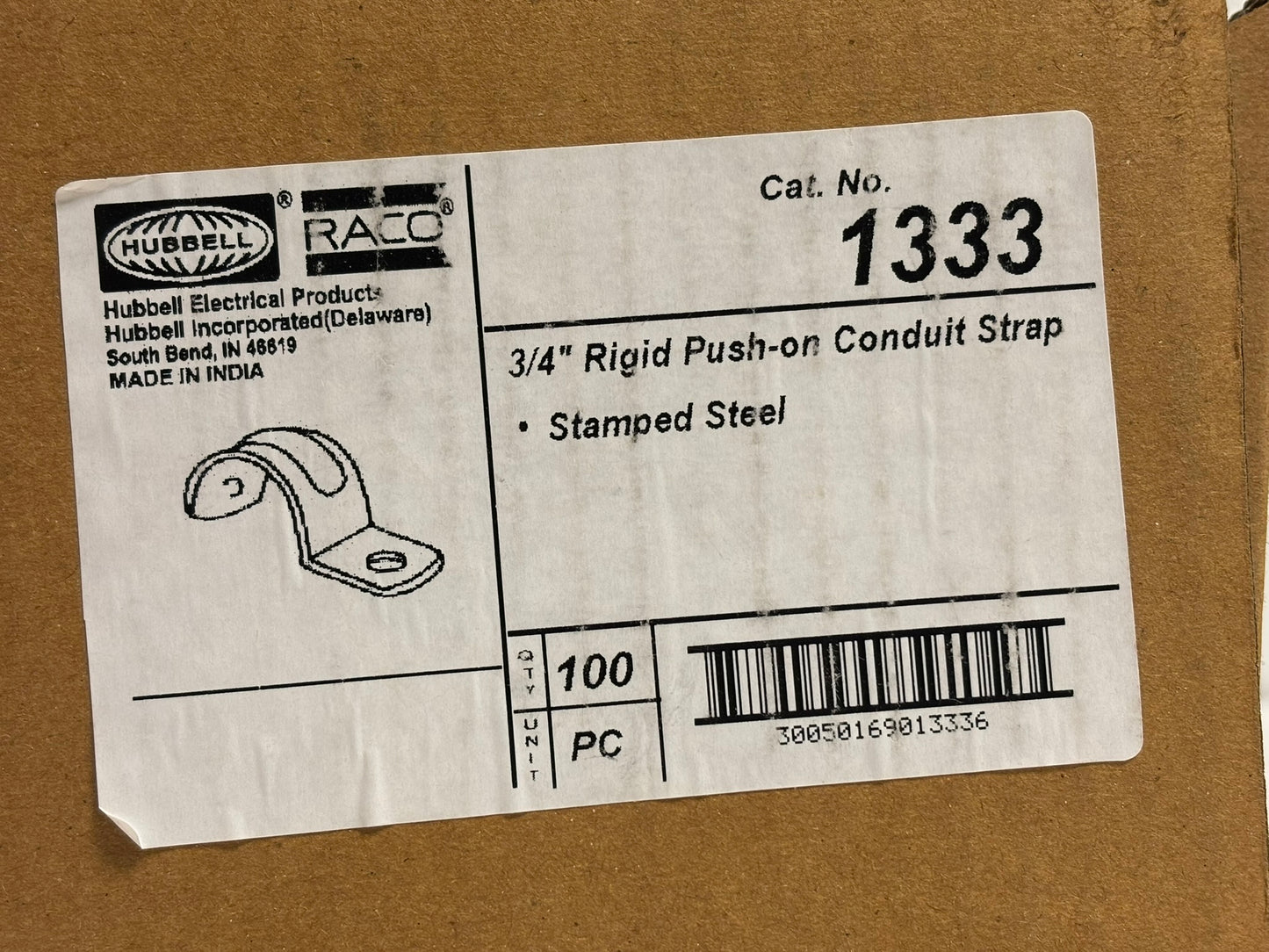 100 PK RACO 1333 1/2" One-Hole Steel Strap for EMT Conduit Support