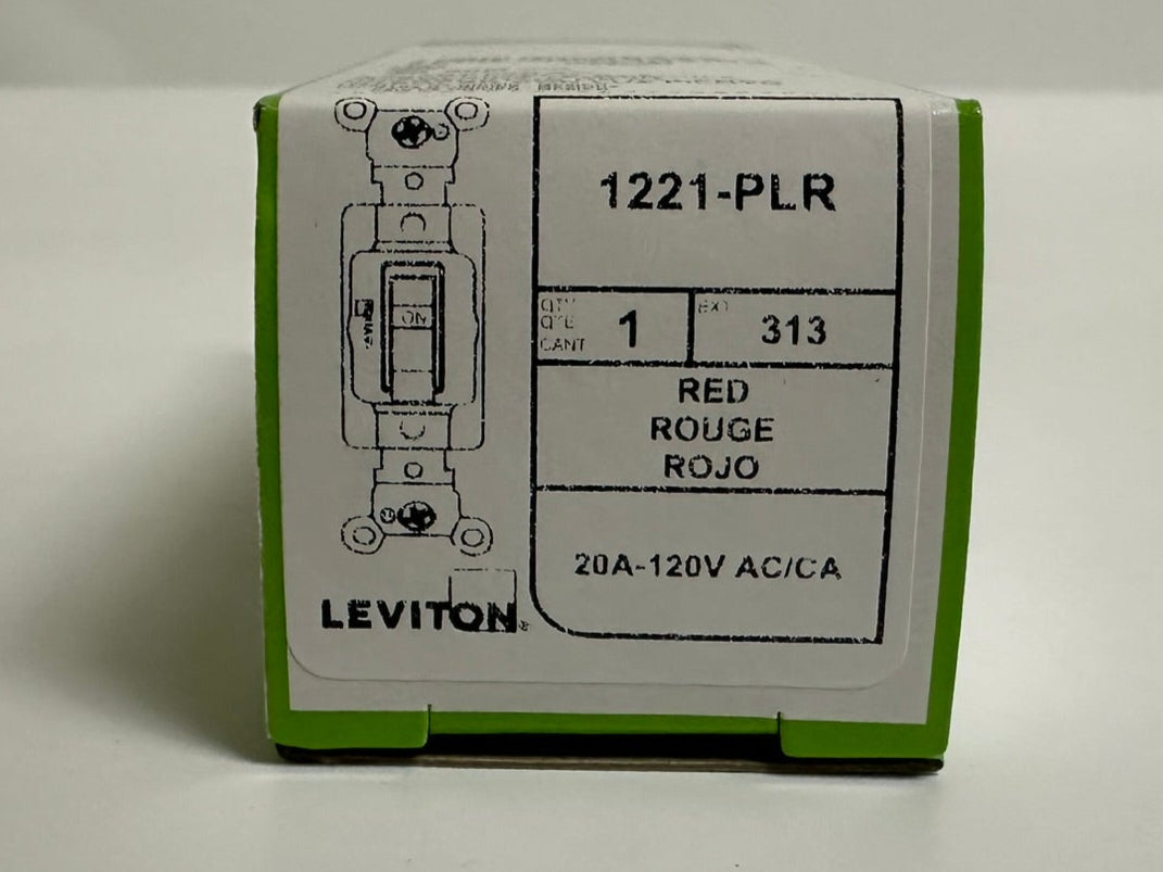 10 PK Leviton 1221-PLR 20A 120V Pilot Light Toggle Switch, Red, New in Box