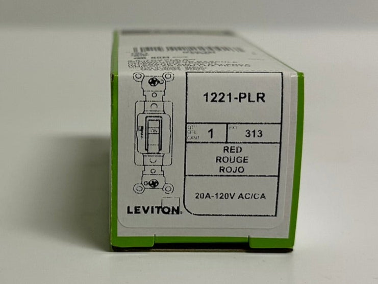 10 PK Leviton 1221-PLR 20A 120V Pilot Light Toggle Switch, Red, New in Box