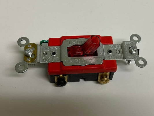 10 PK Leviton 1221-PLR 20A 120V Pilot Light Toggle Switch, Red, New in Box