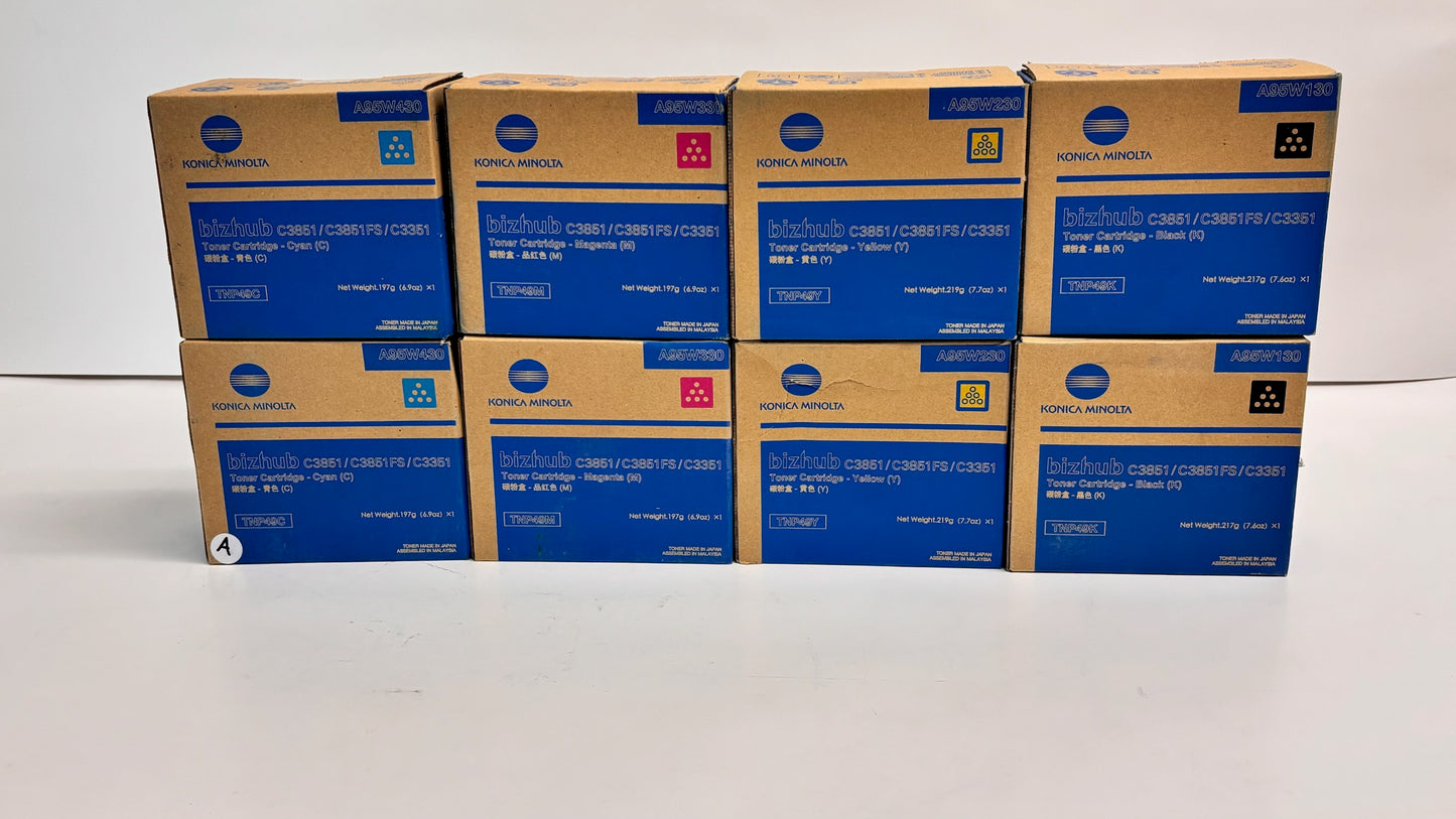 8 Genuine Konica Minolta C3851,C3351 TNP49 CMYK Toners TNP49CCMMYYKK