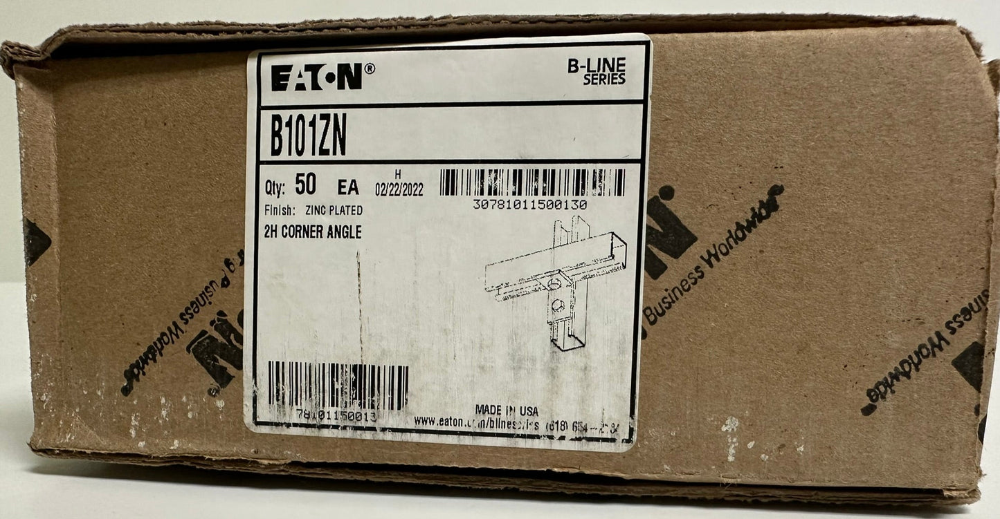 50 PK Eaton B-Line B101ZN 2-Hole Zinc Corner Angle Bracket New in Box