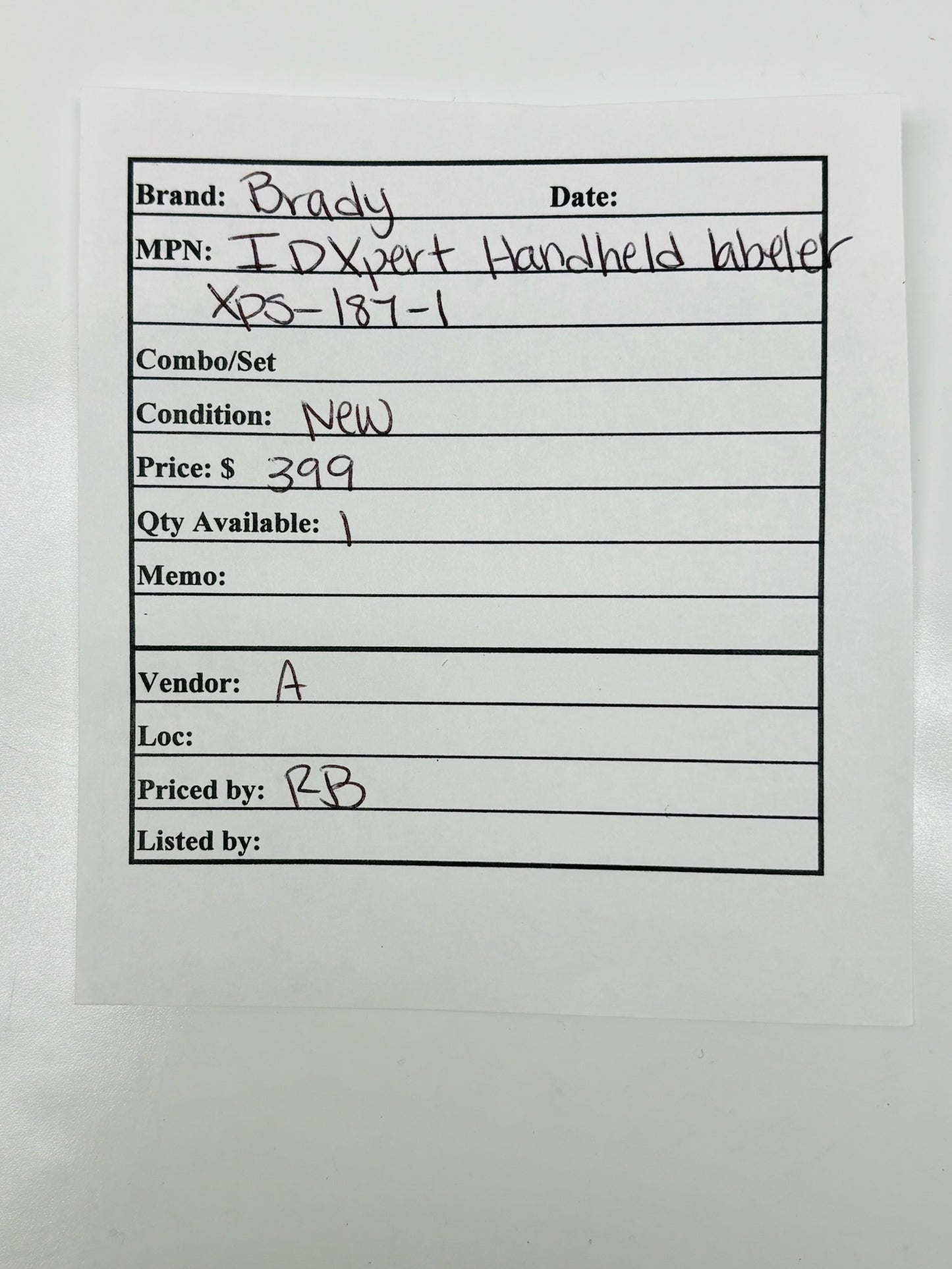 Brady IDXPERT Handheld Industrial Labeler XPS‑187‑1