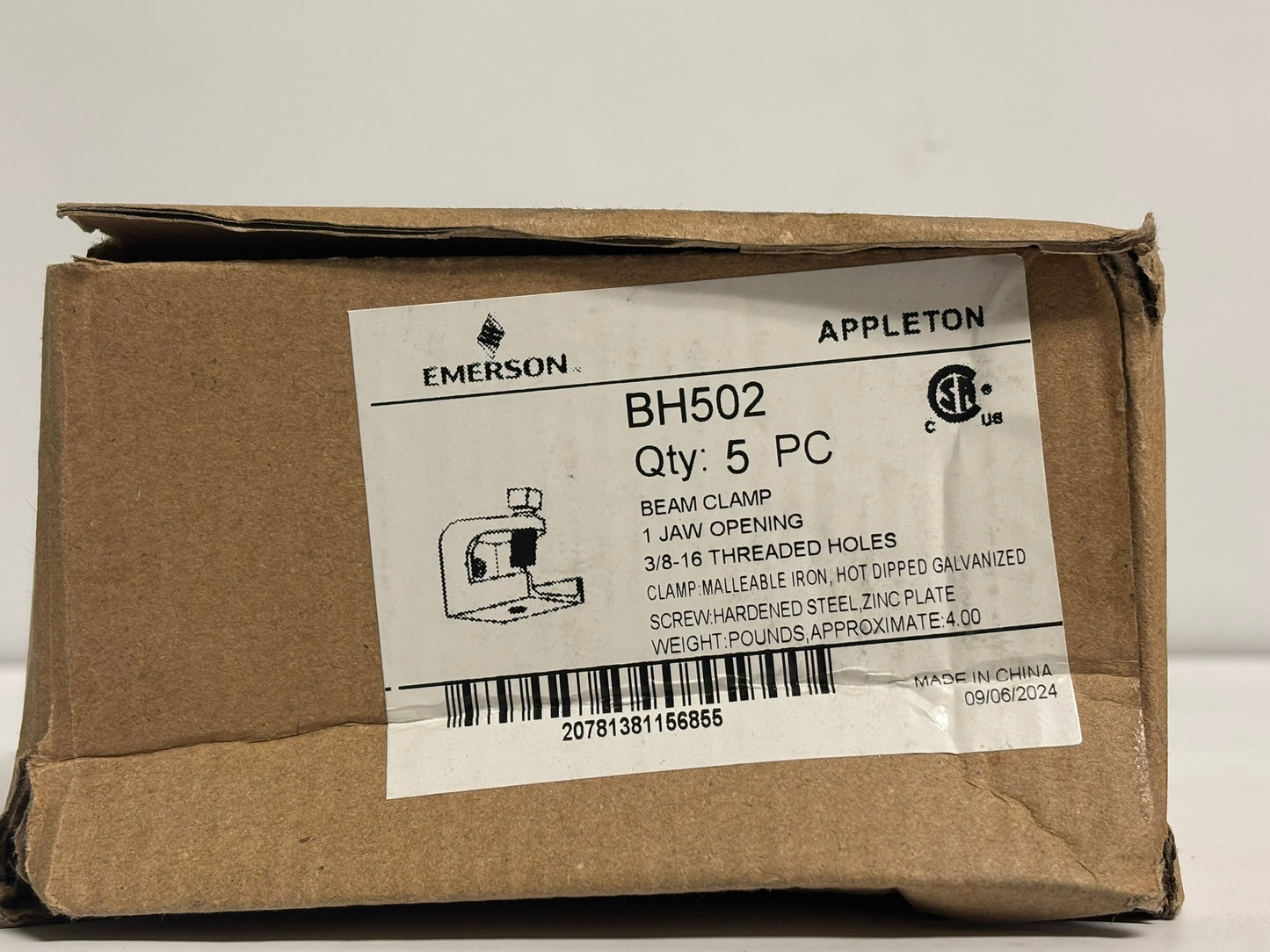 5 PK Appleton Emerson BH502 Heavy-Duty Beam Clamp for Conduit Support