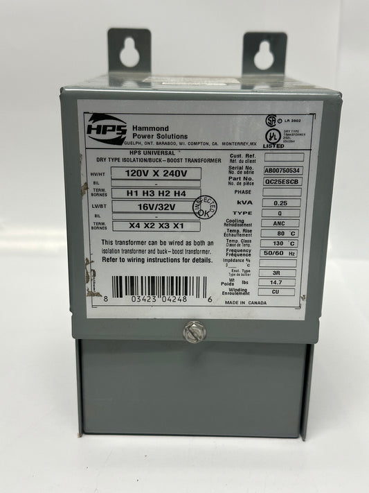 Hammond Power QC25ESCB Bk 1Ph 0.25Kva 240-32 Copper Buck-Boost Transformer