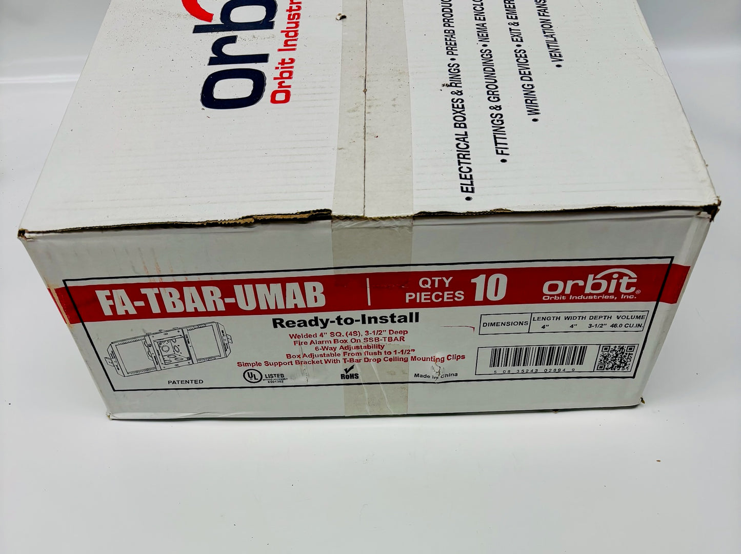 10 Pk Orbit FA-TBAR-UMAB Adjustable Fire Alarm T-Bar Mounting Box