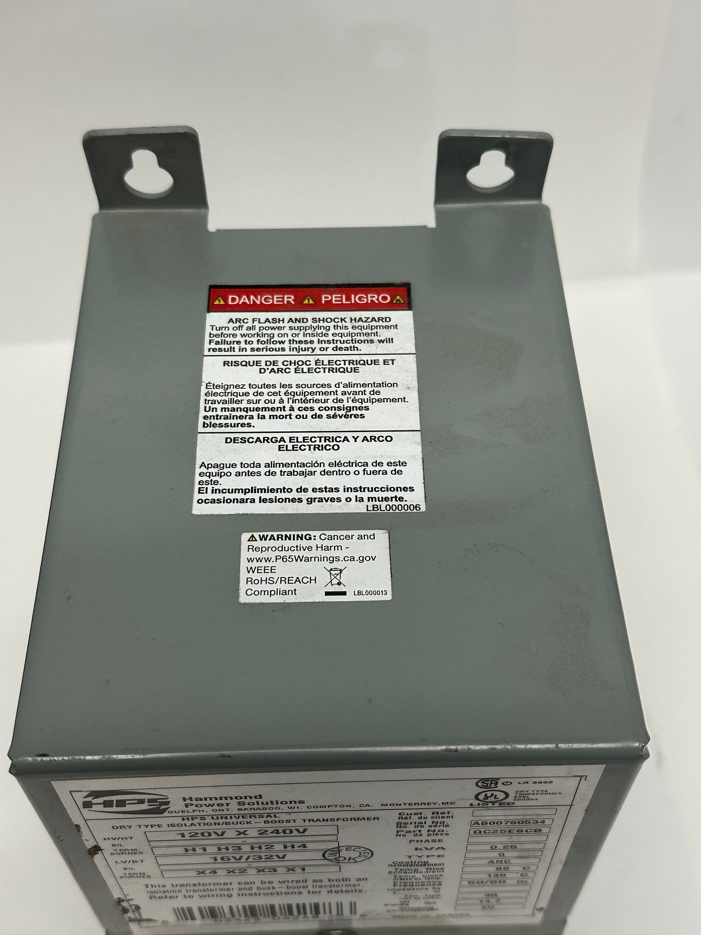 Hammond Power QC25ESCB Bk 1Ph 0.25Kva 240-32 Copper Buck-Boost Transformer