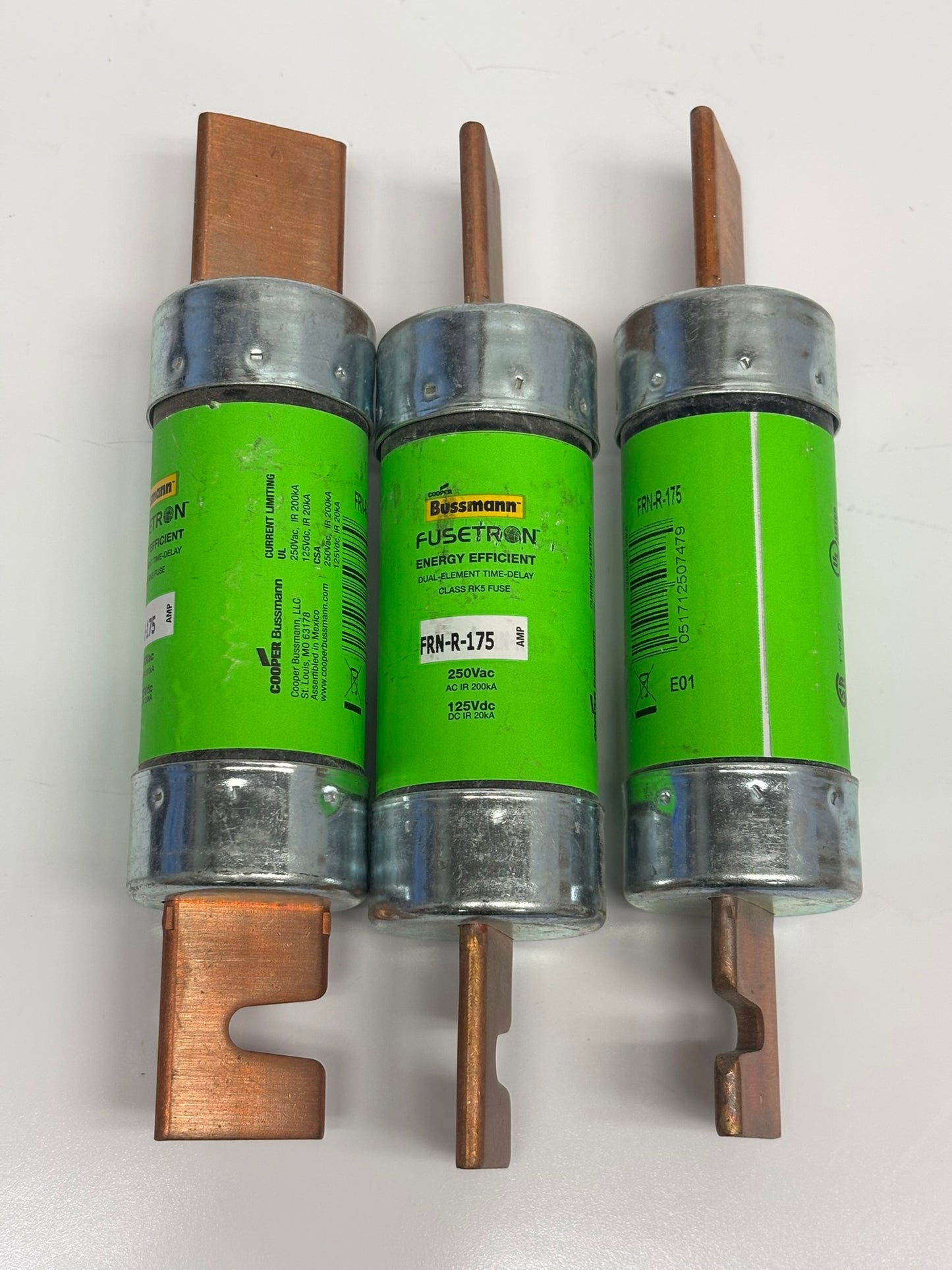 3-Pack Eaton FRN-R-175 Bussmann Fusetron Class RK5 Fuses