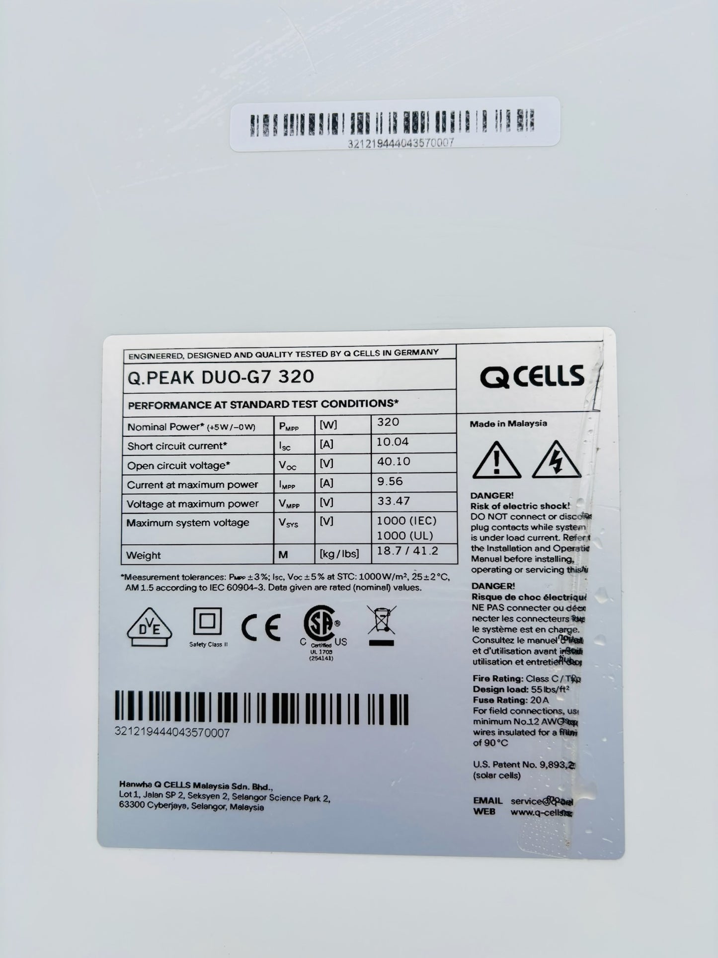 15 Pk Q CELLS Q.PEAK DUO-G7 320 W Monocrystalline Half-Cell Solar Panels