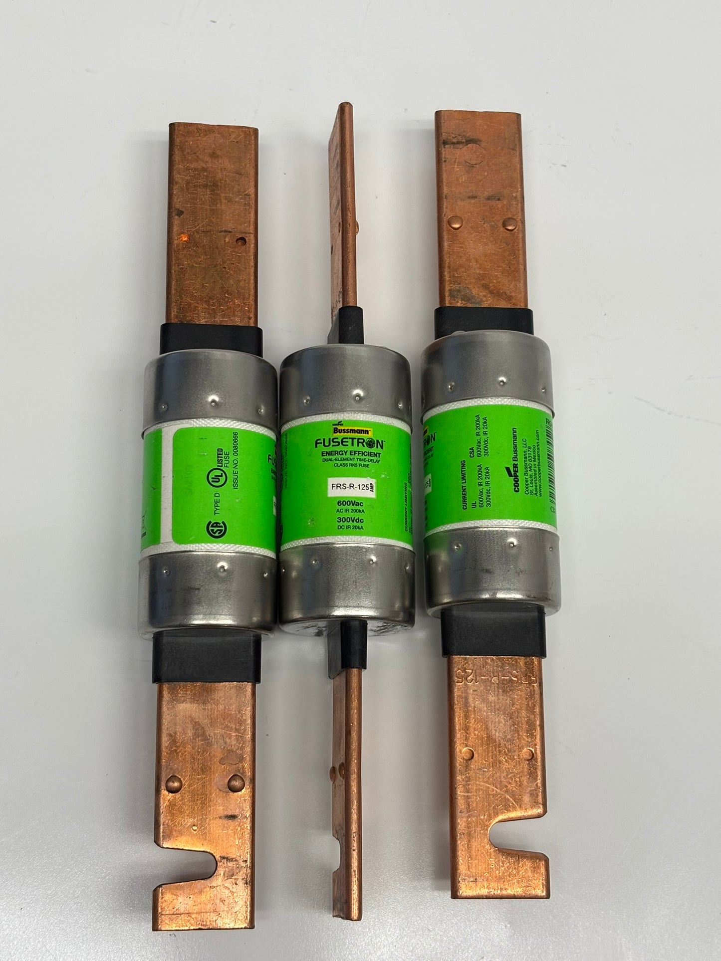 3-Pack Eaton FRN-R-125 Bussmann Fusetron Class RK5 Fuses