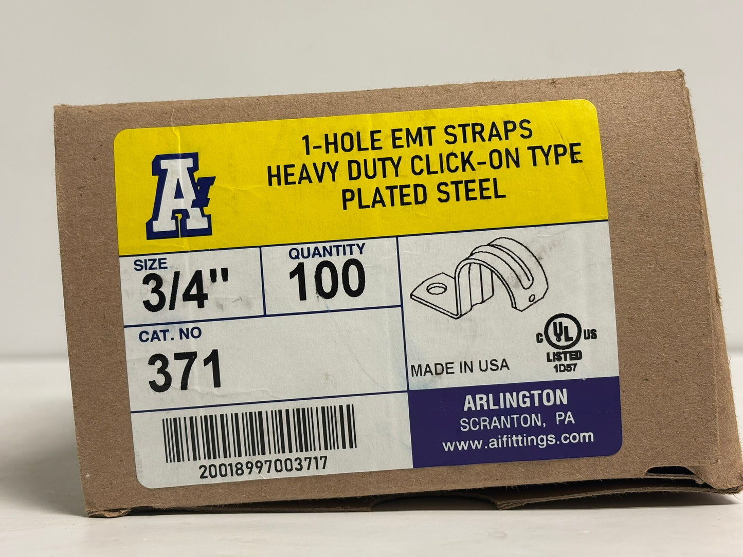 100 PK Arlington 371 3/4" Heavy-Duty One-Hole EMT Conduit Strap, Plated Steel