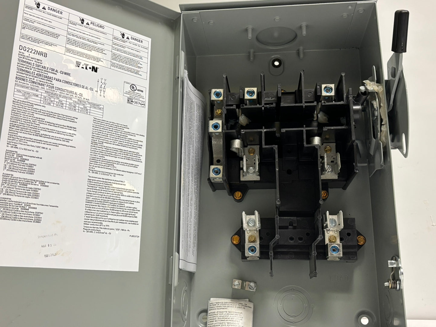 Eaton DG322NRB 60A 240V 3-Pole Fusible Safety Switch, NEMA 3R