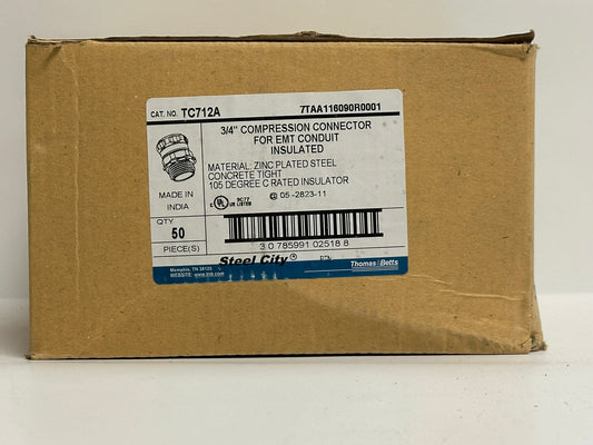 50 PK Steel City TC712A 3/4" EMT Insulated Compression Connector, New in Box