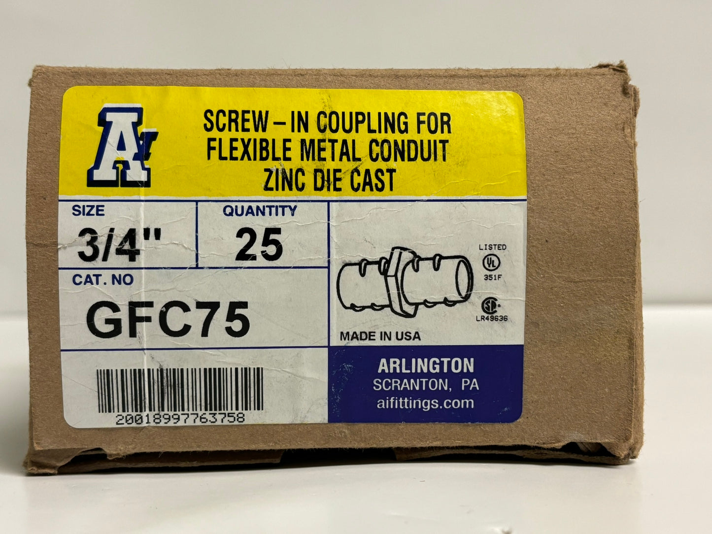 23 PK Arlington GFC75 3/4" Screw-In Connector for Flexible Metal Conduit