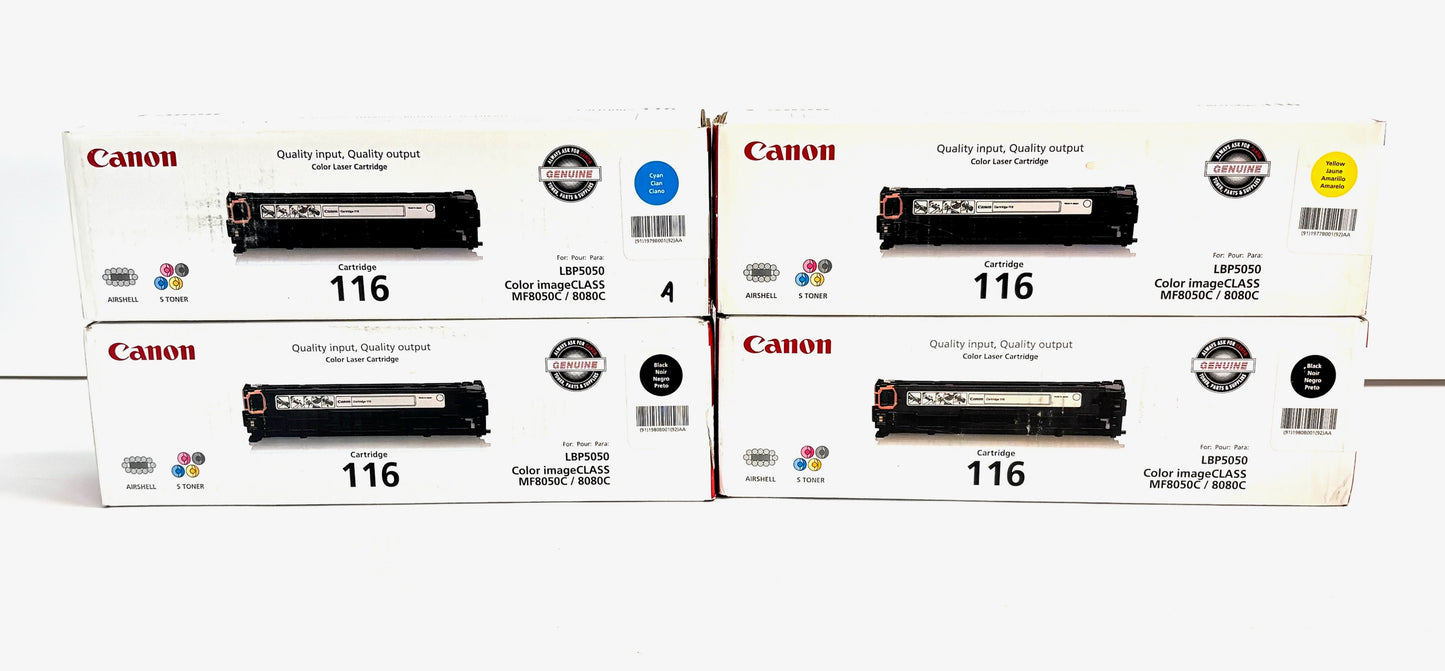 4 Genuine Canon 116 MF8030Cn Cyan Yellow & Black Toners 1977B001,1979B001,1980B001