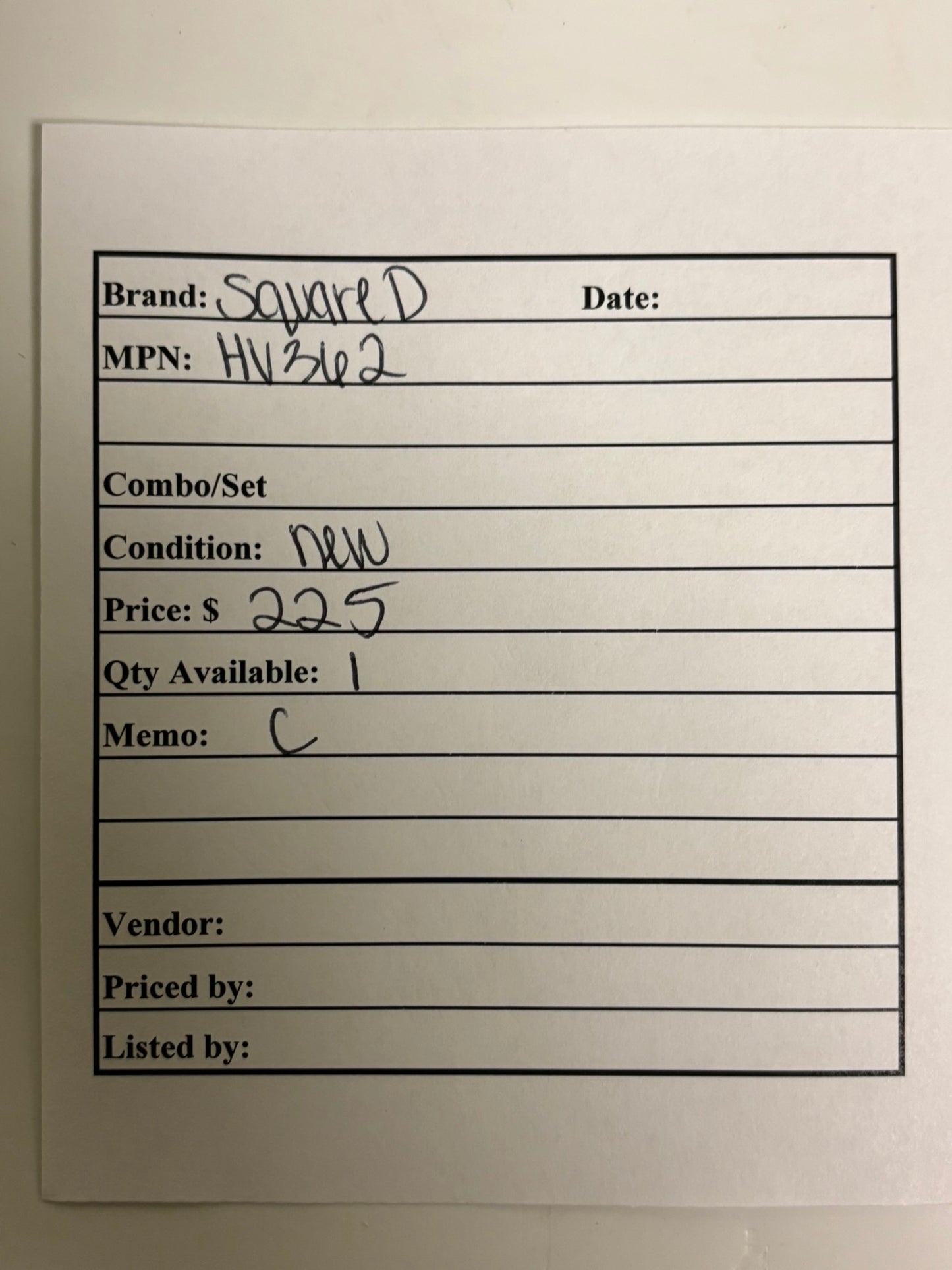 Square D HU362 60A 600V 3-Pole Non-Fusible Safety Switch, NEMA 1 Enclosure