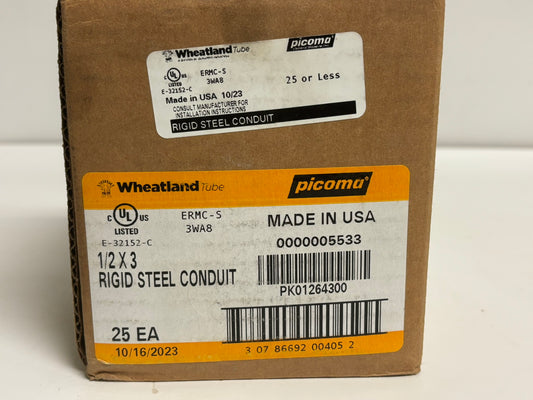 25 PK Wheatland E-32152-C 1" x 12" Galvanized Rigid Conduit Nipple, Threaded Ends