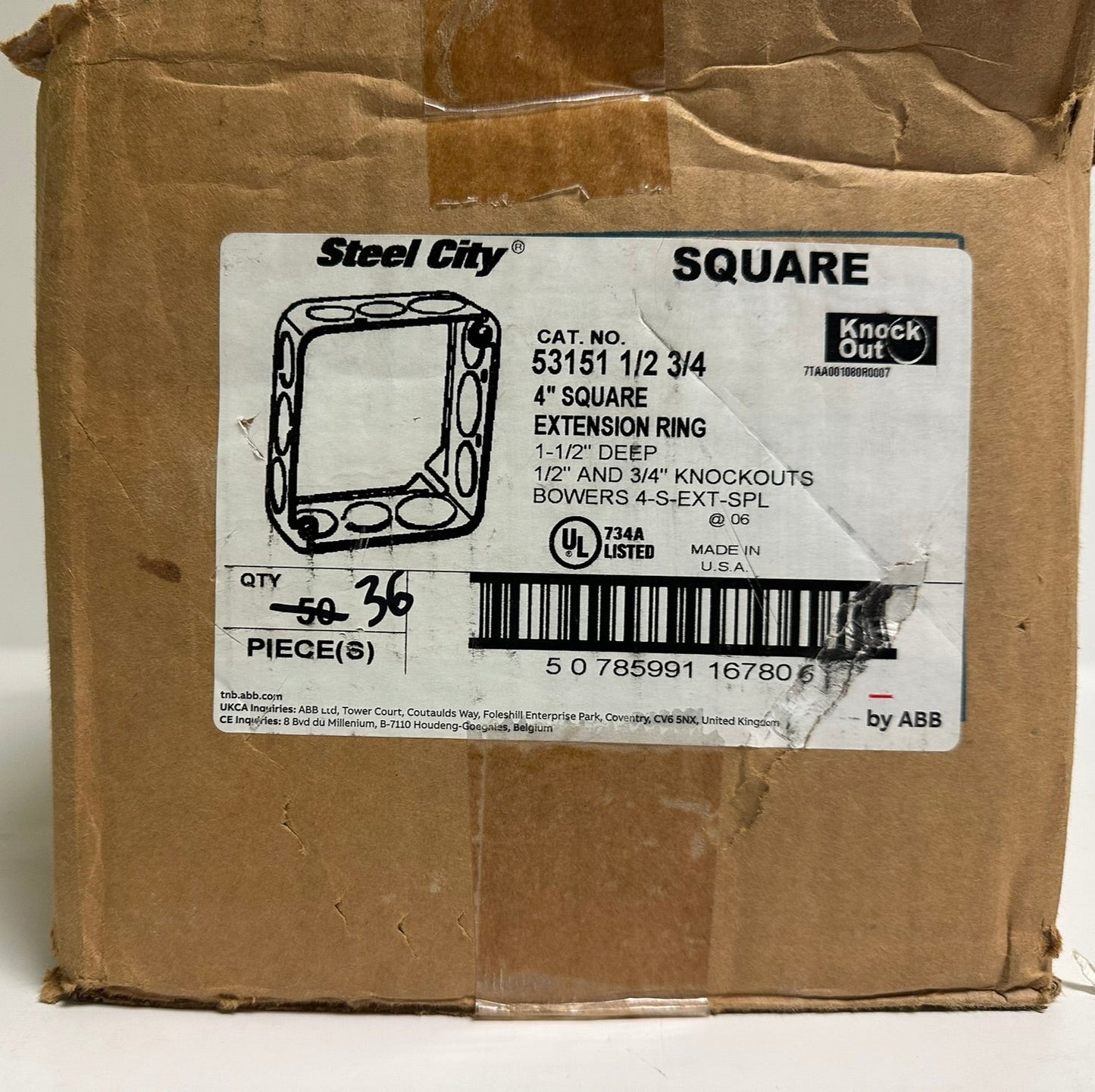 36 PK Steel City 53151 New 4" Square Steel Box Extension Ring, Open Box