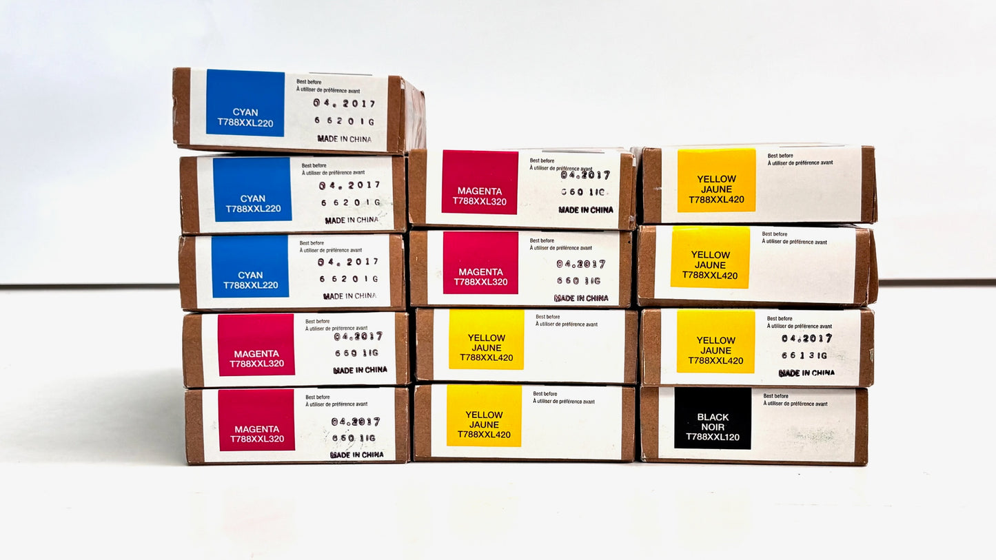 13 OEM Epson WF-5620 Cyan, Magenta, Yellow & Black Ink 788XXL120,220,320,420