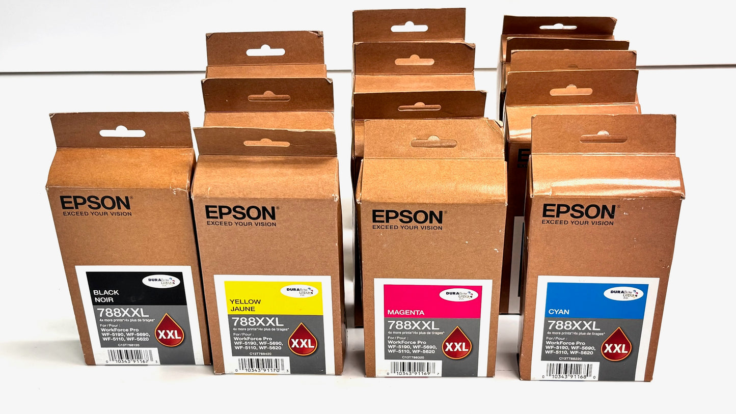 13 OEM Epson WF-5620 Cyan, Magenta, Yellow & Black Ink 788XXL120,220,320,420