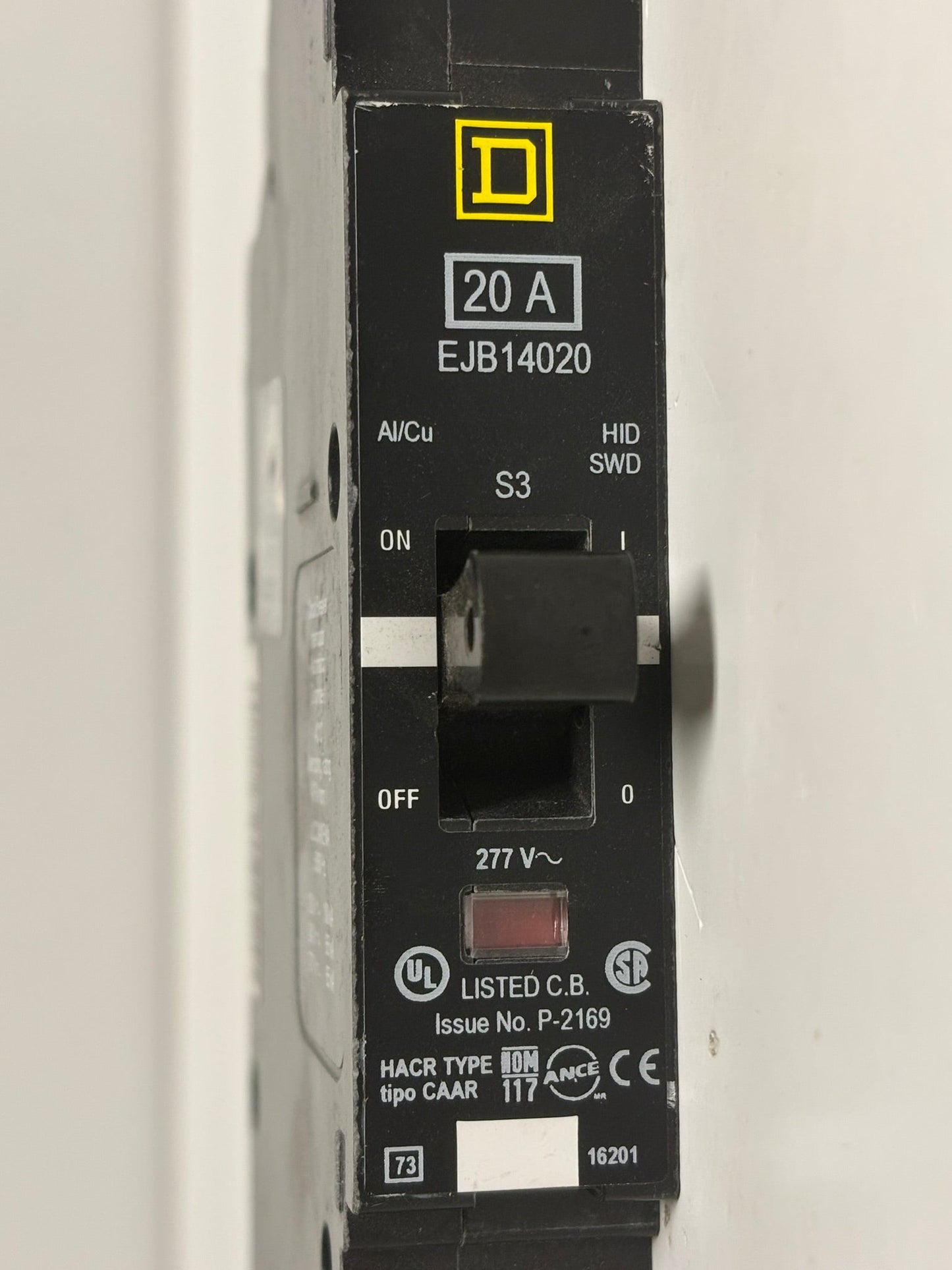 2 PK Square D EJB14020 20A 277V 1-Pole Bolt-On Circuit Breaker, 100kA Interrupting