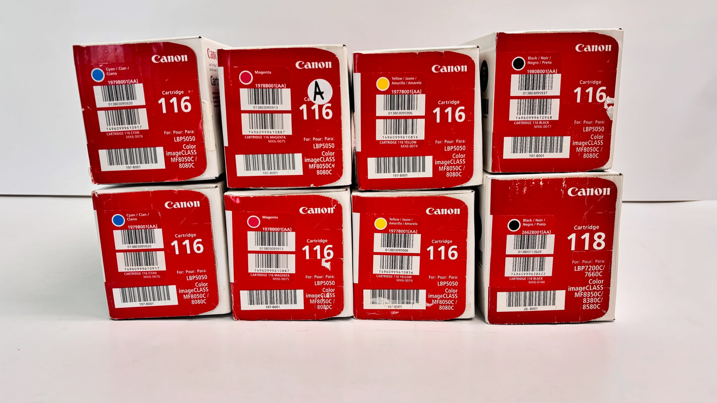8 Genuine Canon 116 MF8030Cn CMYK Standard Yield Toners 1977B001,1978,1979,1980