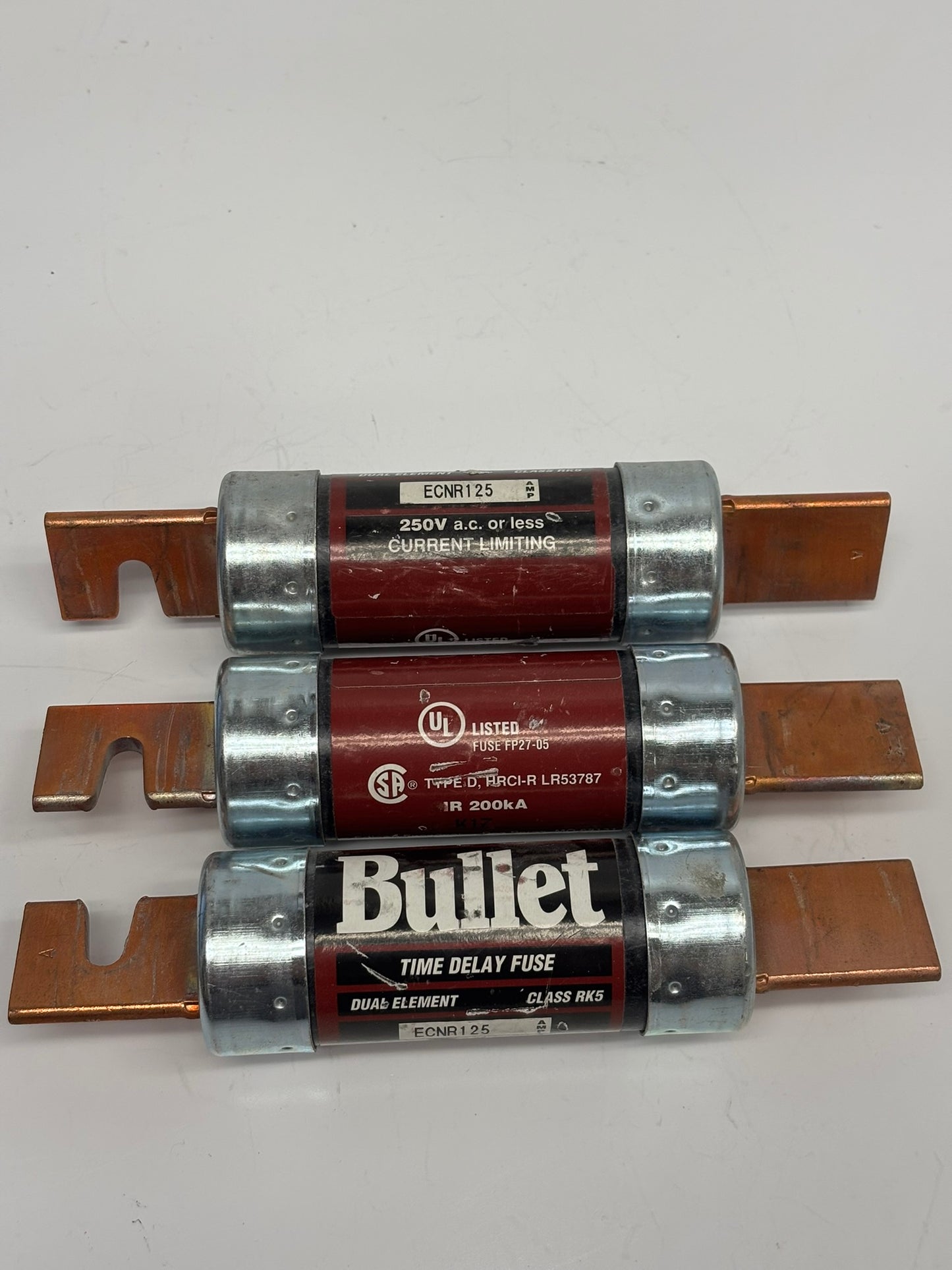 3-Pack Bullet ECNR-125 Dual Element Class RK5 Rejection Current-Limiting Time Delay Fuse