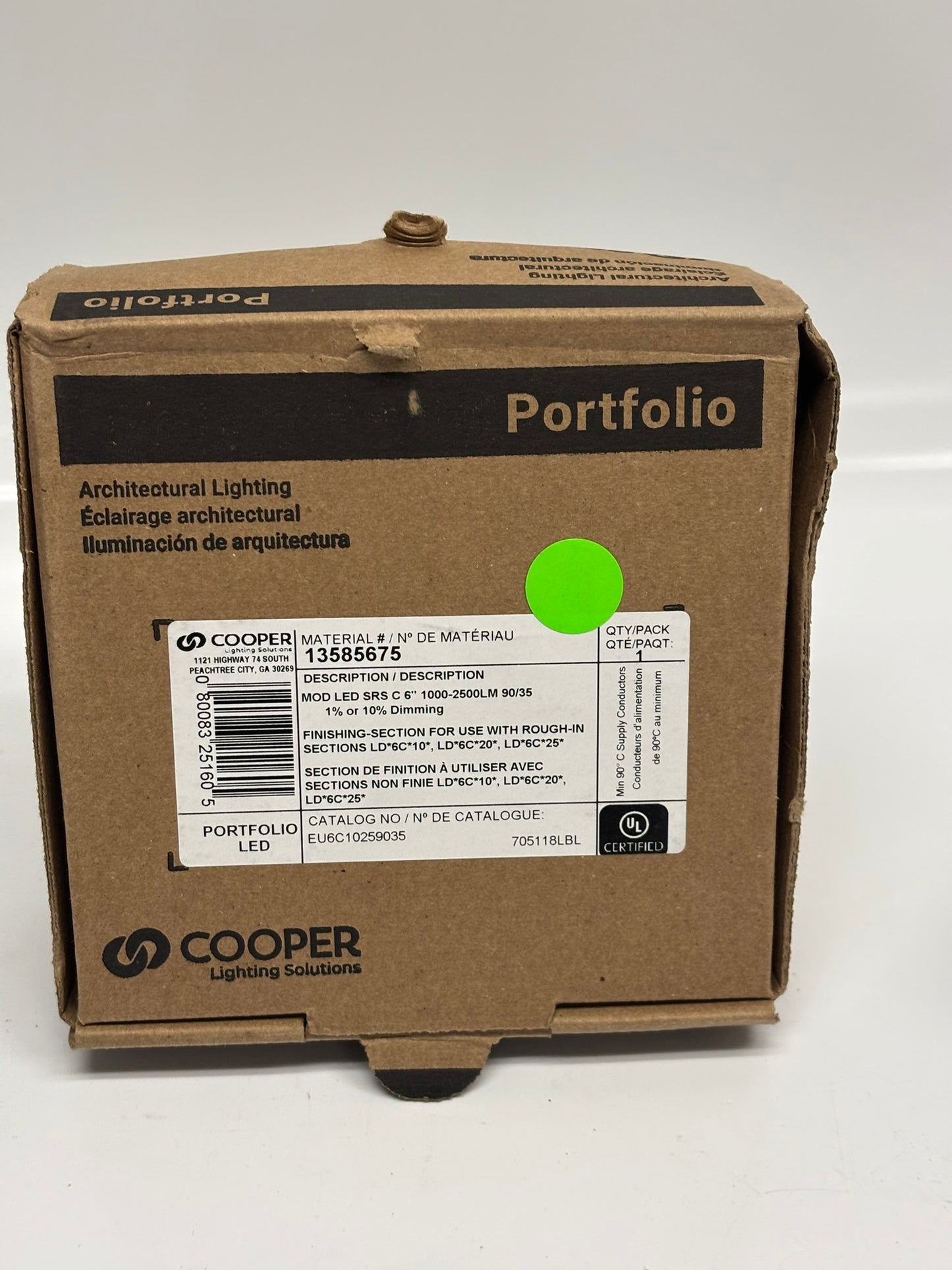 Cooper Lighting EU6C10259035 Portfolio 6" Universal LED Module, 1000-2500 Lumens, 90 CRI, 3500K