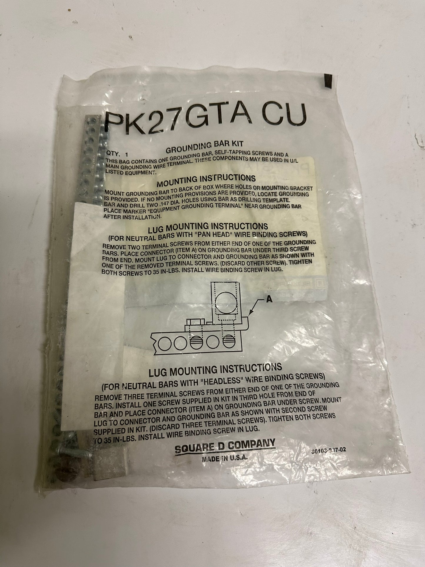 2 PK New Square D PK27GTACU Ground Bar Kit, 27 Terminal, Copper, Sealed