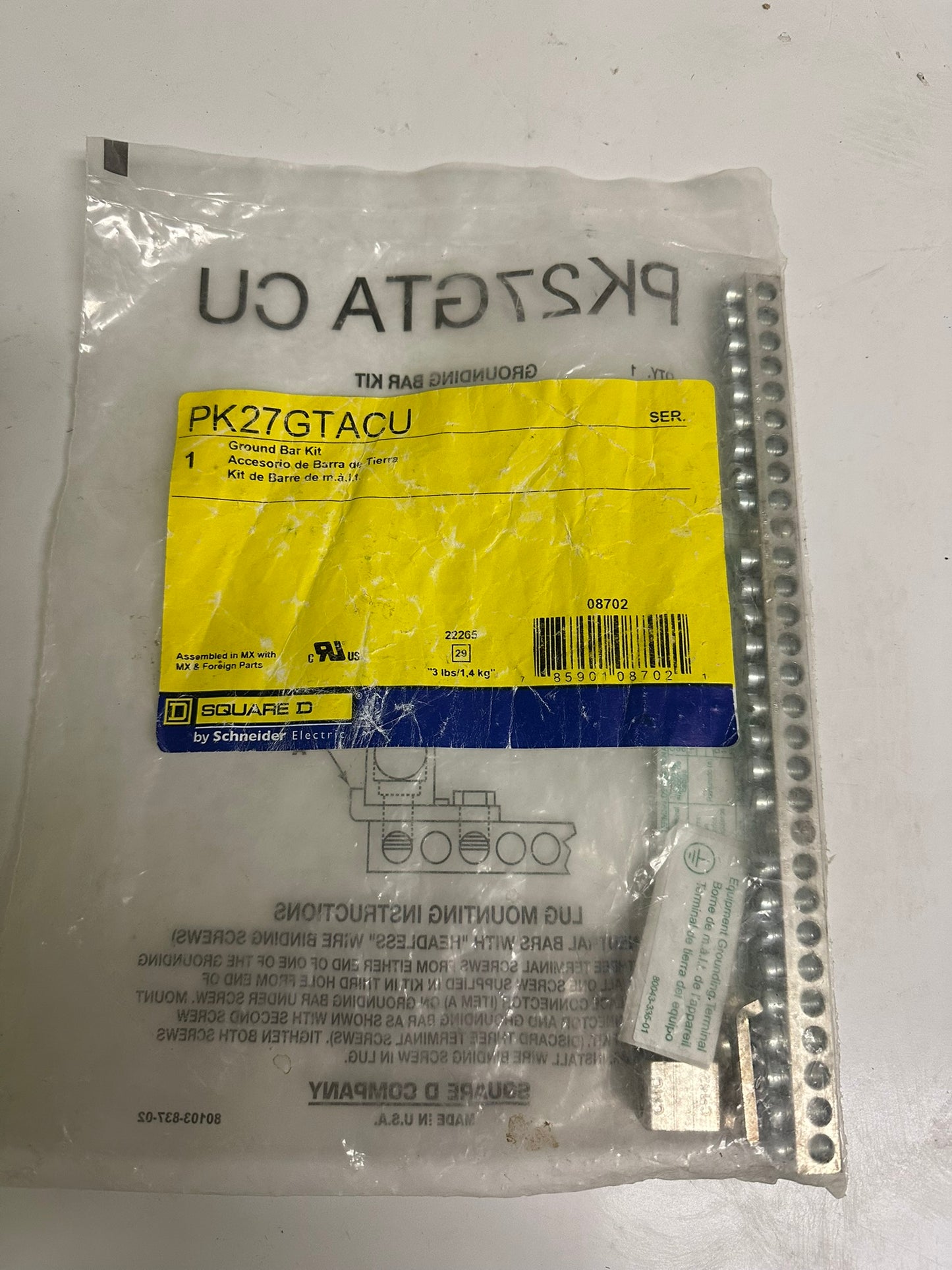 2 PK New Square D PK27GTACU Ground Bar Kit, 27 Terminal, Copper, Sealed