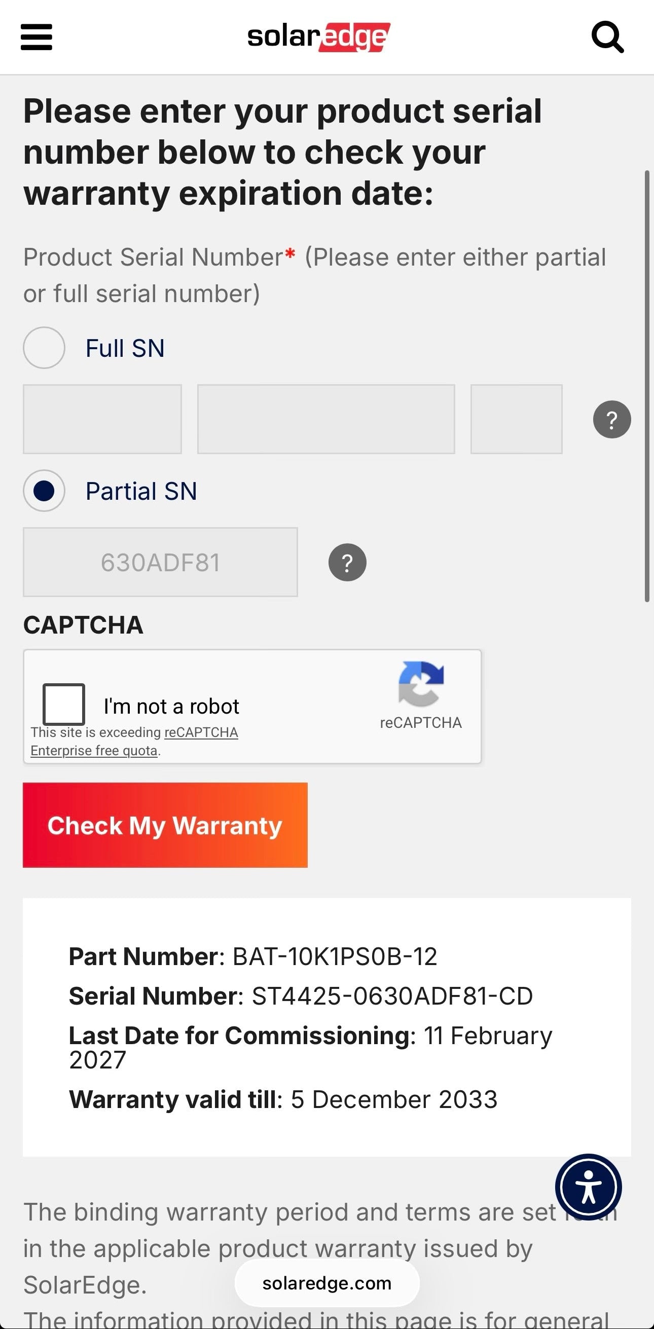 NIB SolarEdge BAT-10K1PS0B-12 10kWh Lithium-Ion Battery Storage, Warranty 2033