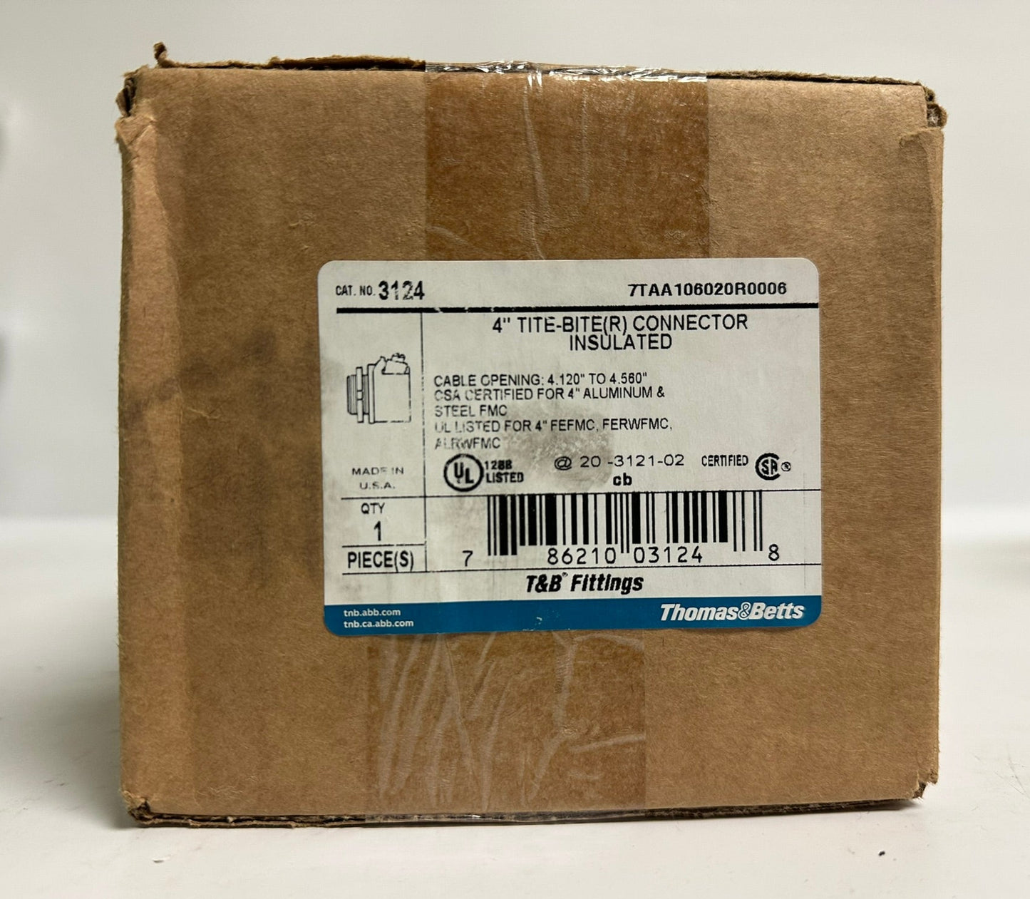 Thomas & Betts 3124 4" Tite-Bite Connector, Insulated, New in Box