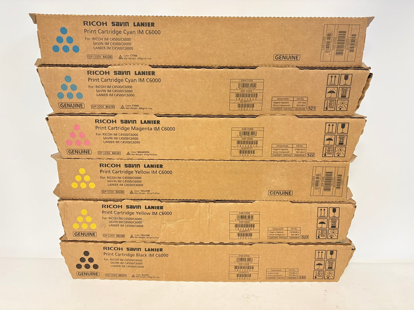 6 Genuine Ricoh IM C4500/C6000 CCMYYK Toners 842282,842281,842280,842279