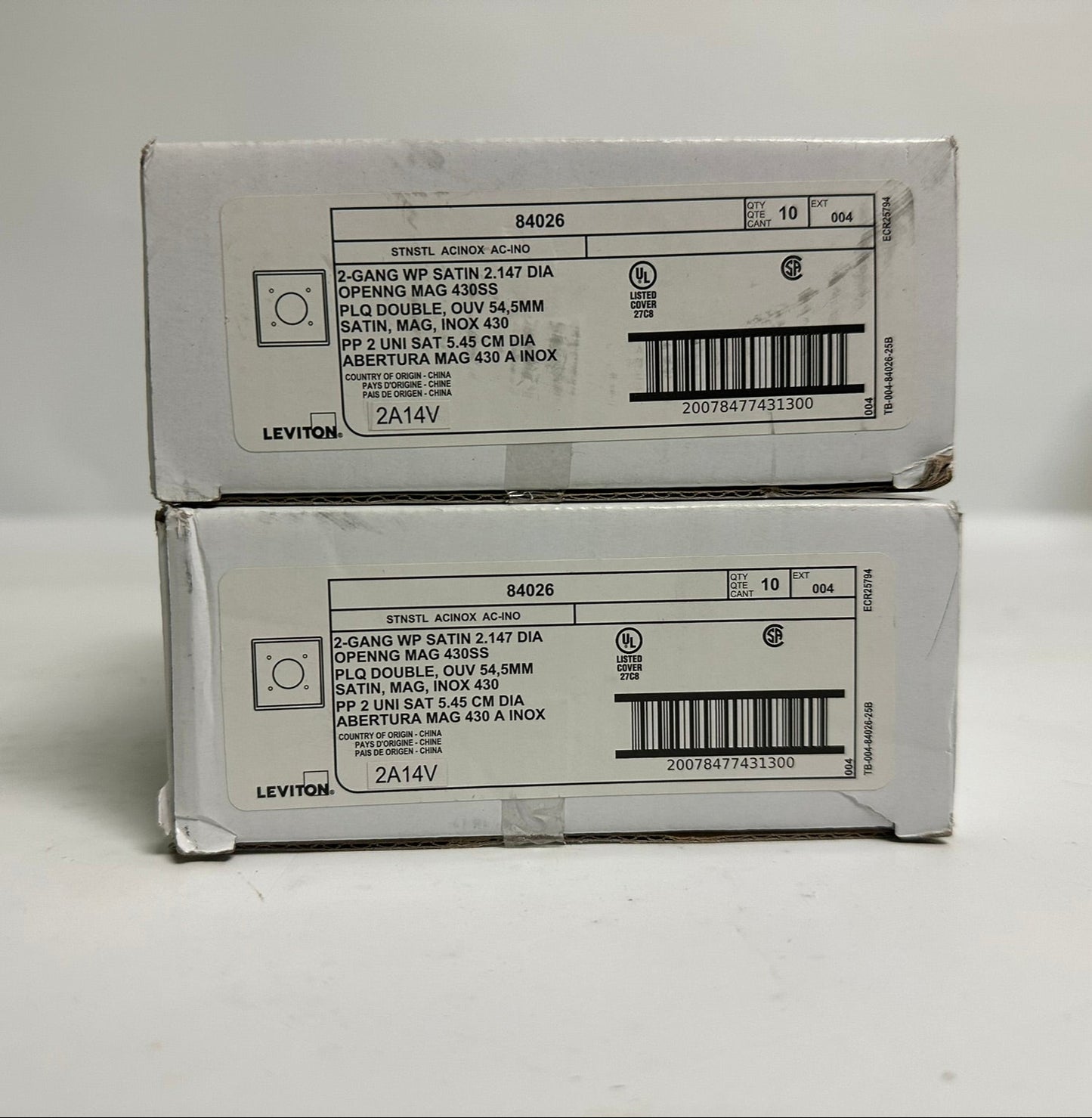 20 PK Leviton 84026 2-Gang 2.15" Stainless Steel Wallplate, New in Box