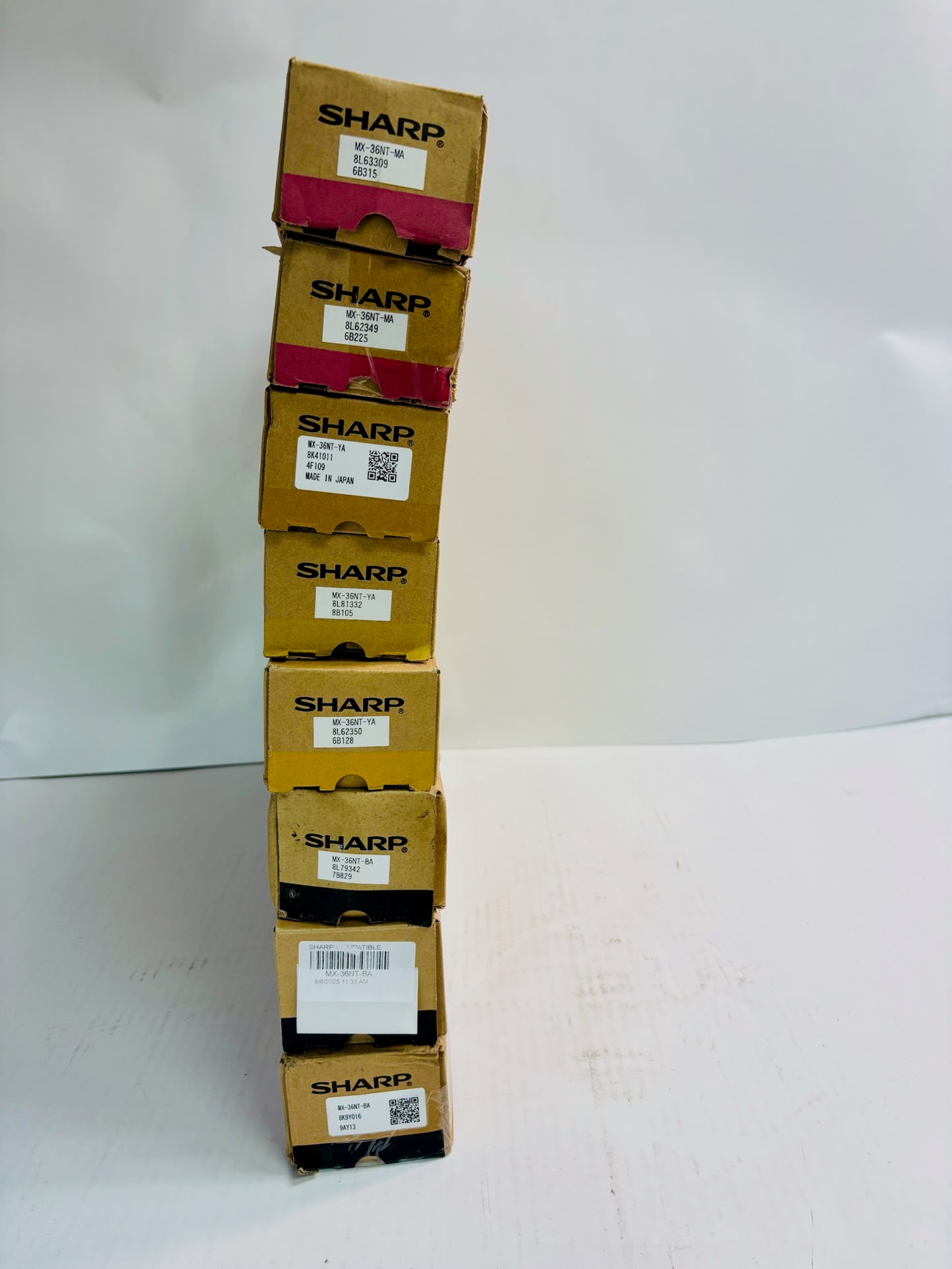 8 Genuine Sharp MX-2610N,MX-3110N Magenta, Yellow, & Black Toner MX-36NT MYK