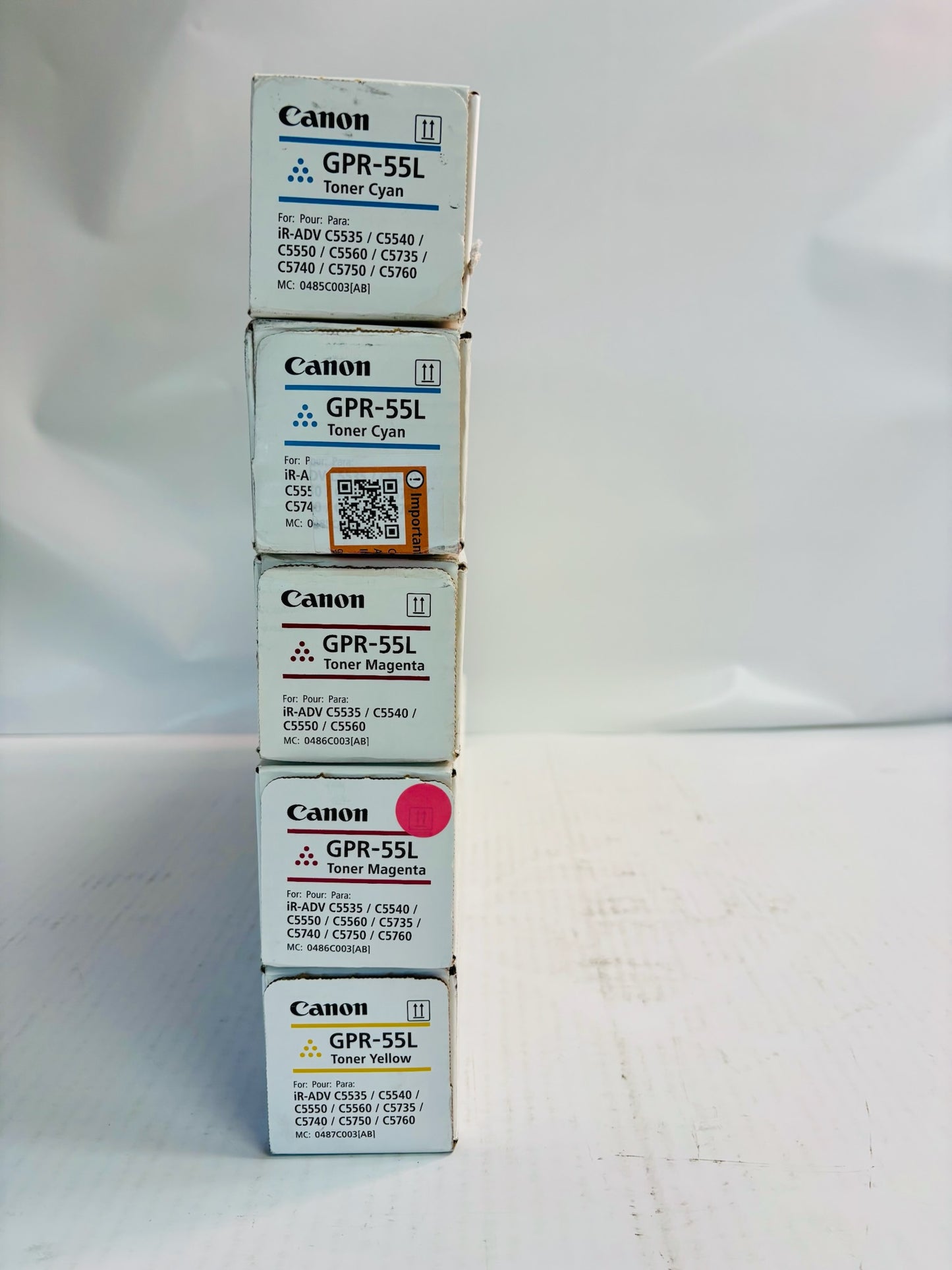 5 Genuine Canon iRA C5535i,C5535i II Cyan, Magenta & Yellow Toners GPR-55L CMY