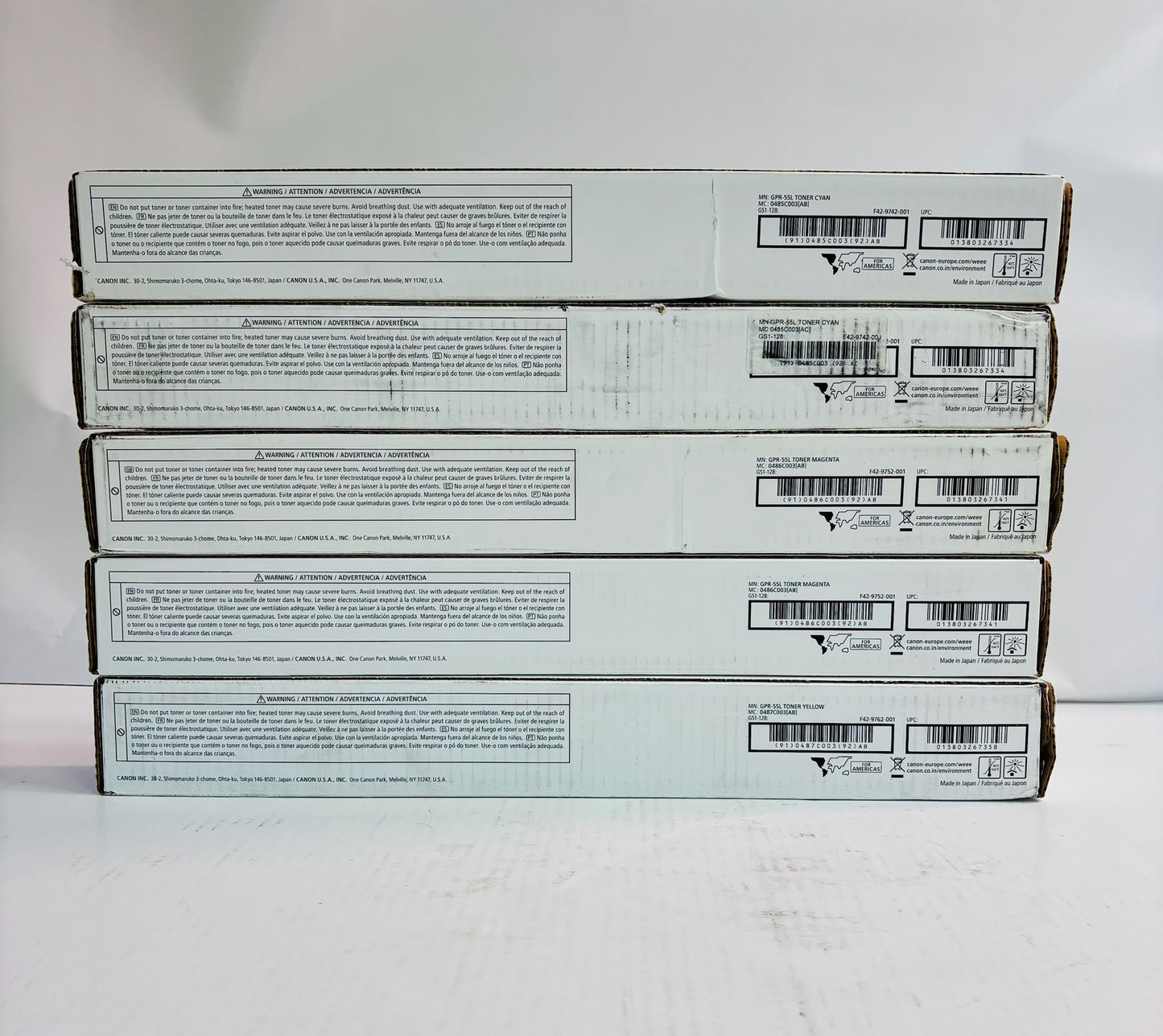 5 Genuine Canon iRA C5535i,C5535i II Cyan, Magenta & Yellow Toners GPR-55L CMY