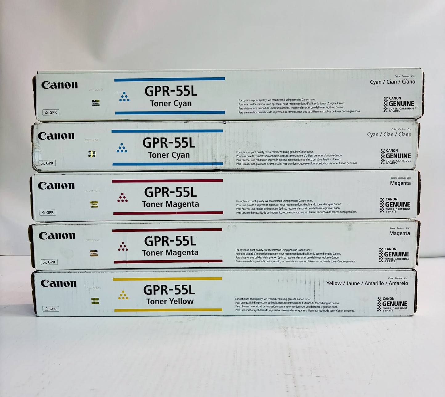 5 Genuine Canon iRA C5535i,C5535i II Cyan, Magenta & Yellow Toners GPR-55L CMY