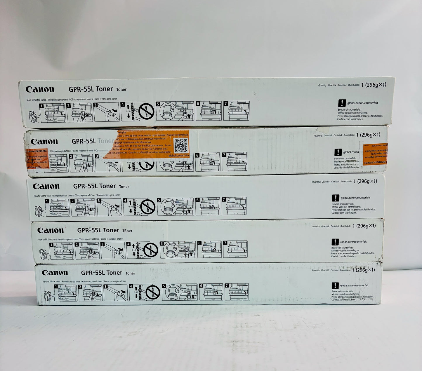 5 Genuine Canon iRA C5535i,C5535i II Cyan, Magenta & Yellow Toners GPR-55L CMY
