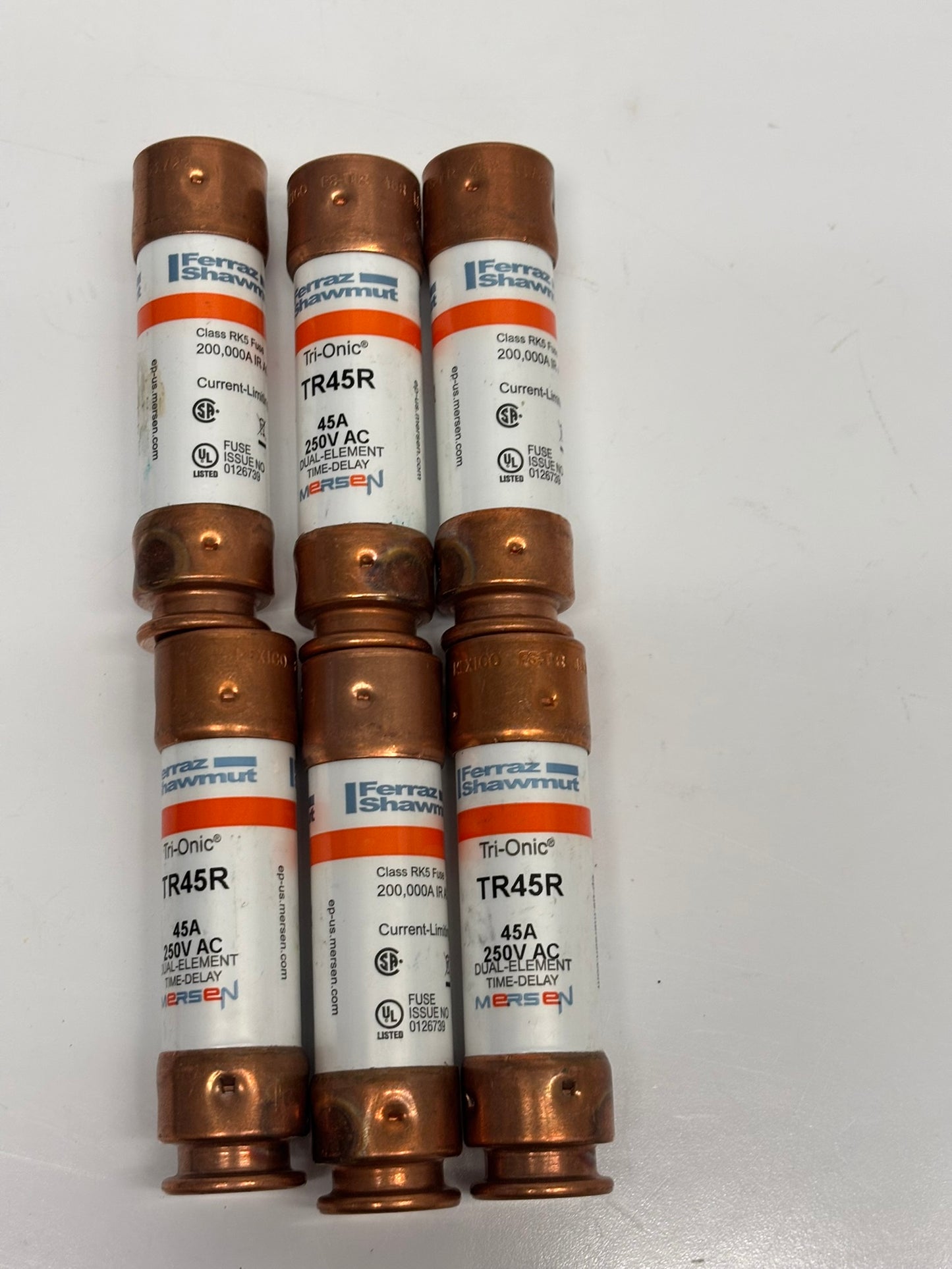 6-Pack Mersen TR45R  Ferrule Tri-Onic® Fuse TR-R Class RK5 Time-Delay 250VAC 250VDC 45A