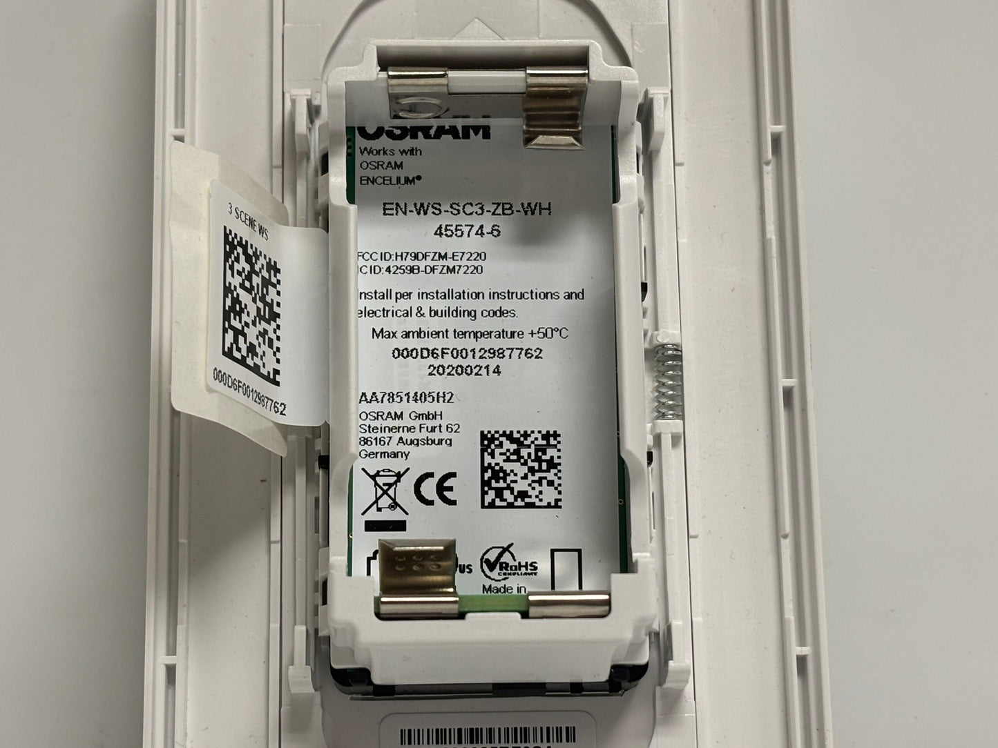 OSRAM EN-WS-SC3-ZB-WH Zigbee 3-Button Wireless Scene Dimming Wallstation