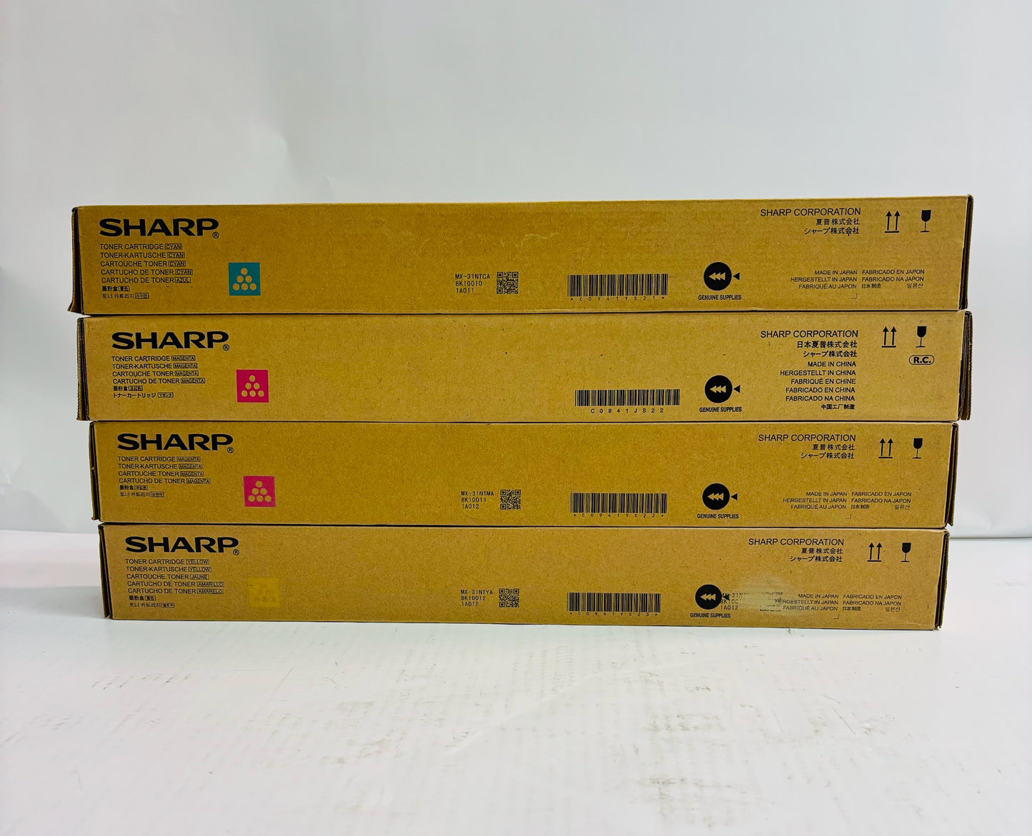 4 Genuine Sharp MX-2600N, MX-3100N Cyan, Magenta & Yellow Toner MX-31NT CMY