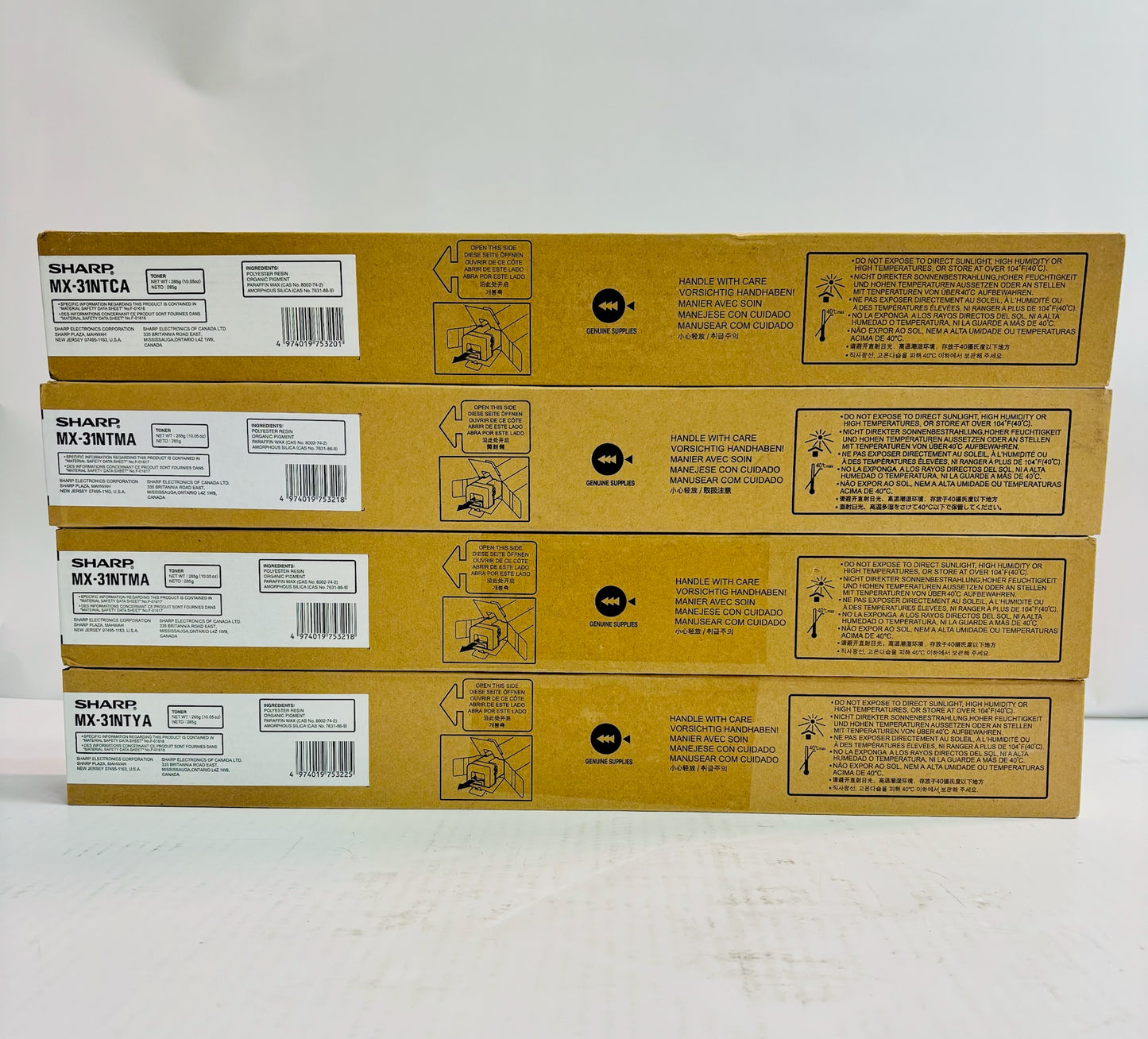 4 Genuine Sharp MX-2600N, MX-3100N Cyan, Magenta & Yellow Toner MX-31NT CMY