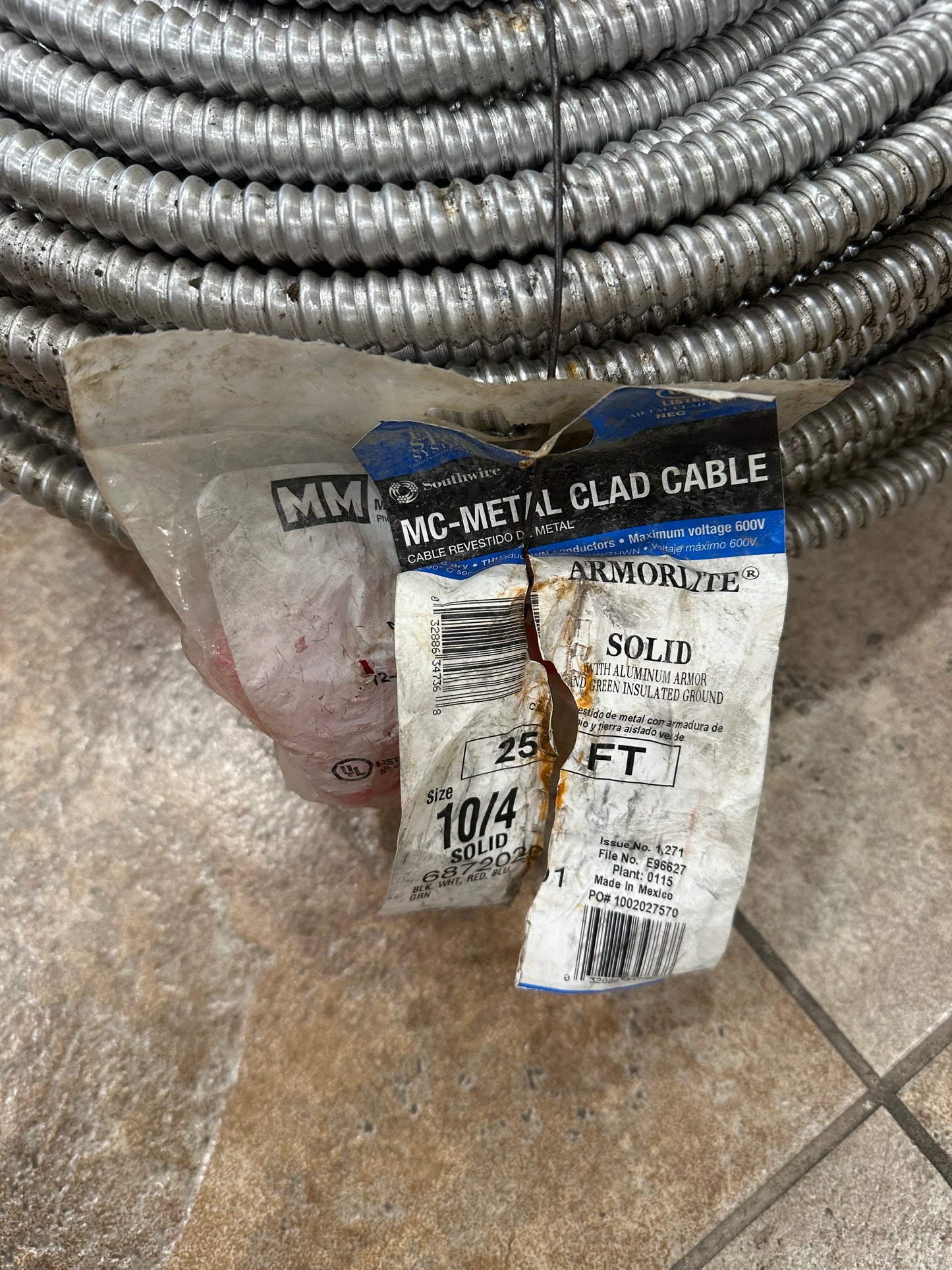 250 Ft Southwire 10/4 (68720201) Solid Armorlite® Type MC Cable